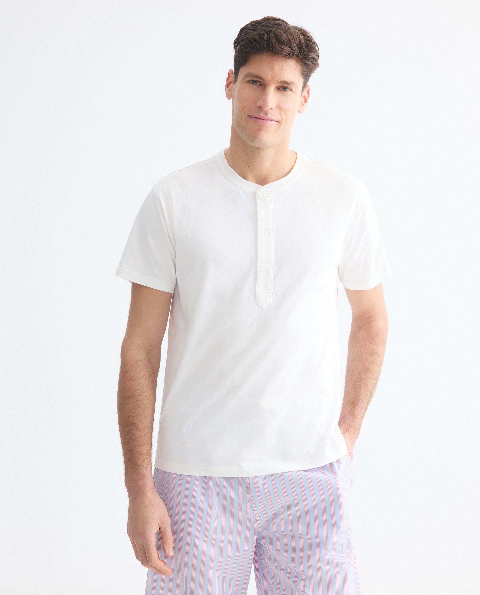 T-shirt de Manga Curta com Gola Tipo Padeiro Branco-1