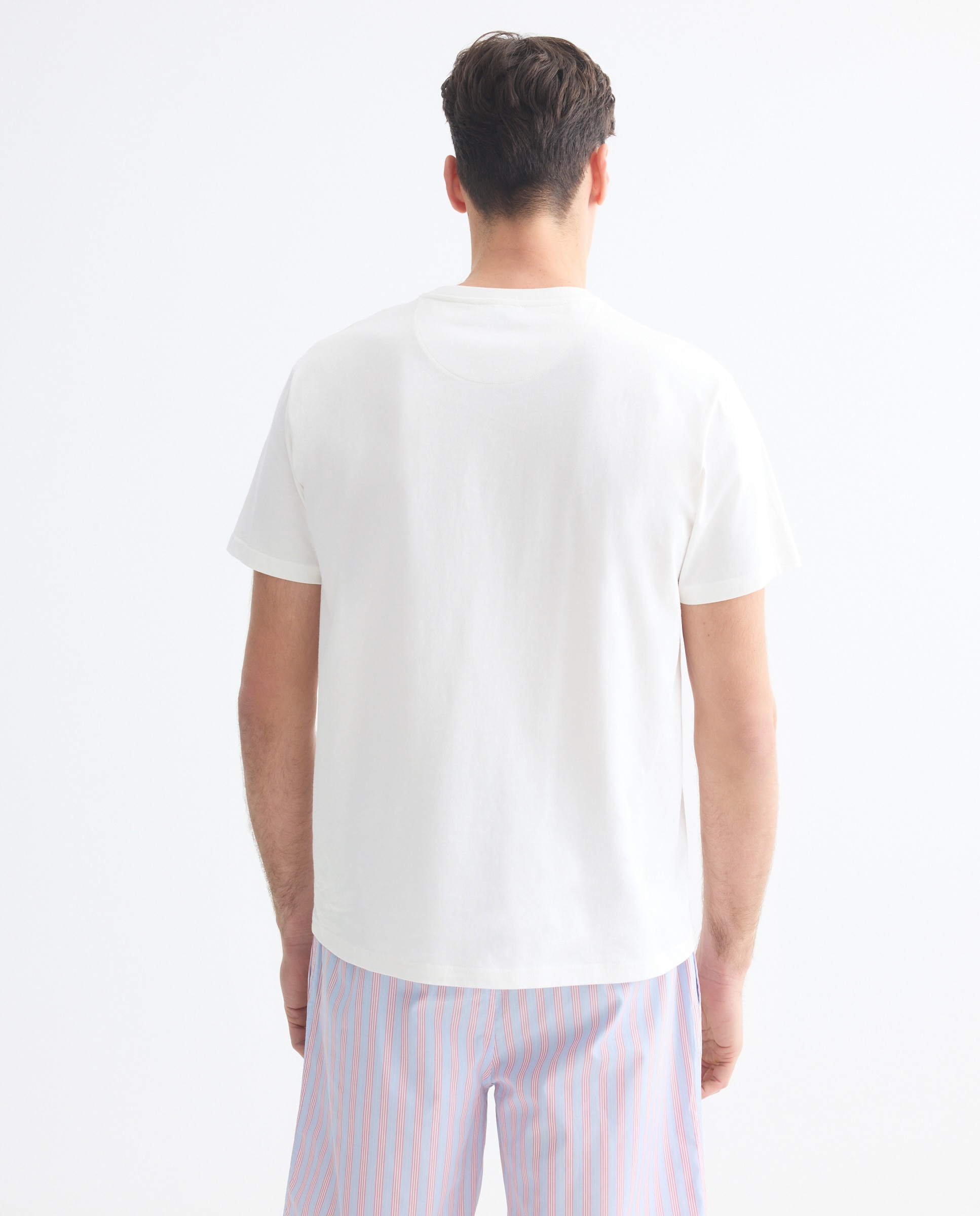 T-shirt de Manga Curta com Gola Tipo Padeiro Branco-3