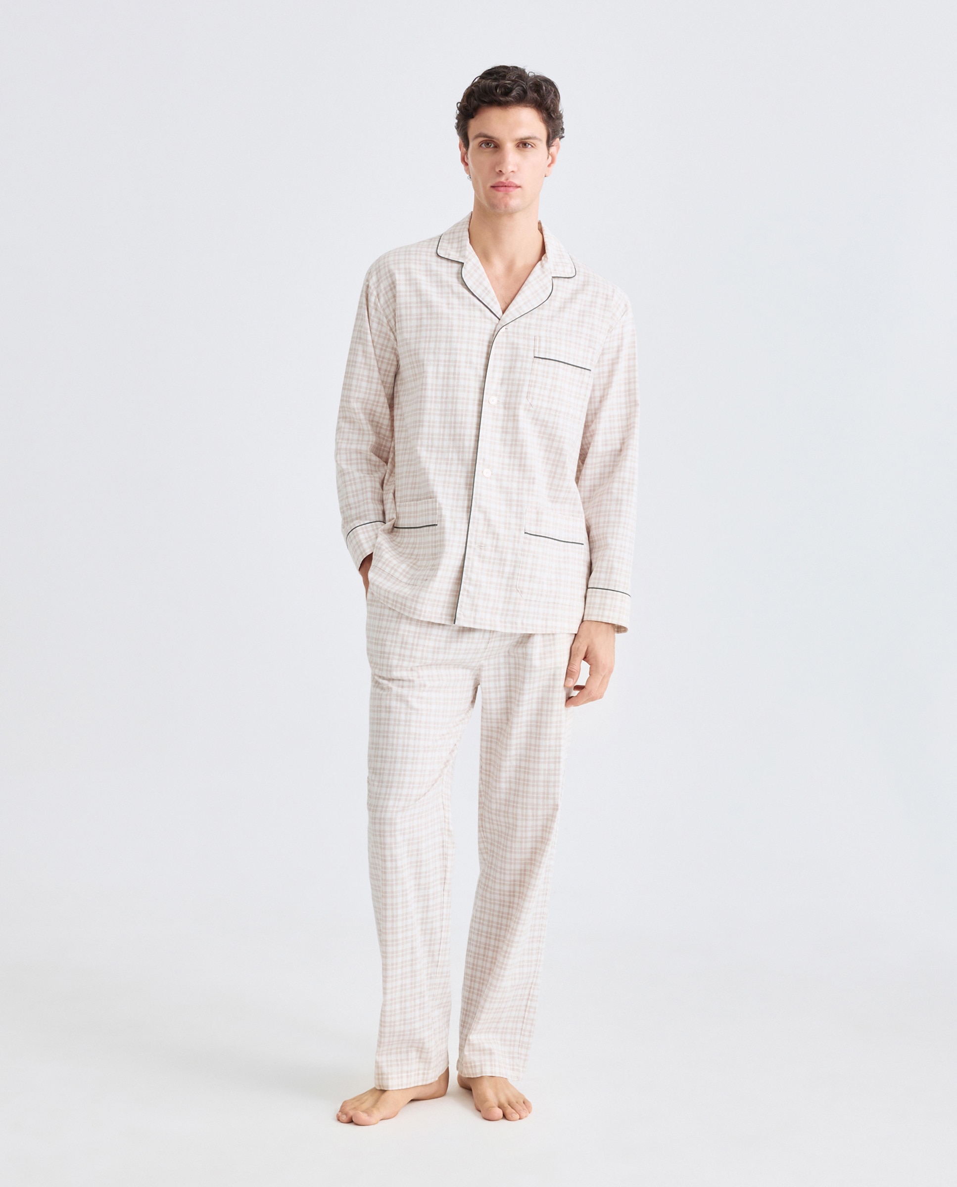 Imagen 0 de Pijama cuadros viyela 100% algodón sostenible hombre Beige