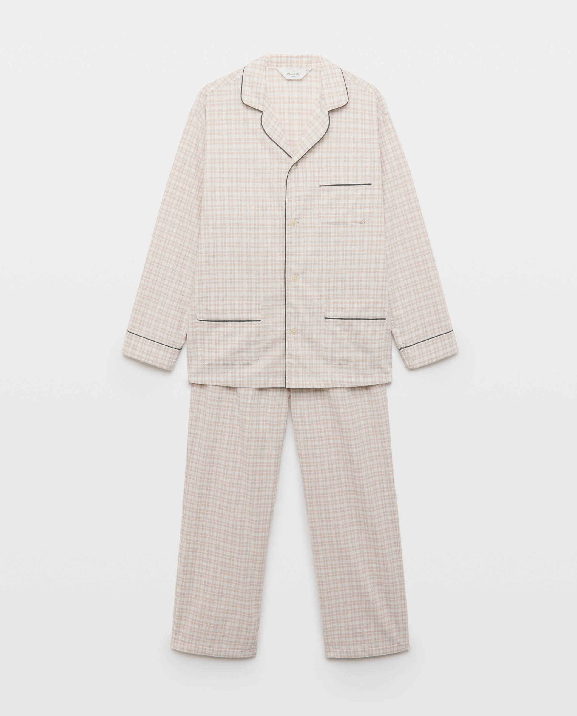 Pijama cuadros viyela 100% algodón sostenible hombre - Emidio Tucci - Beige Beige-3