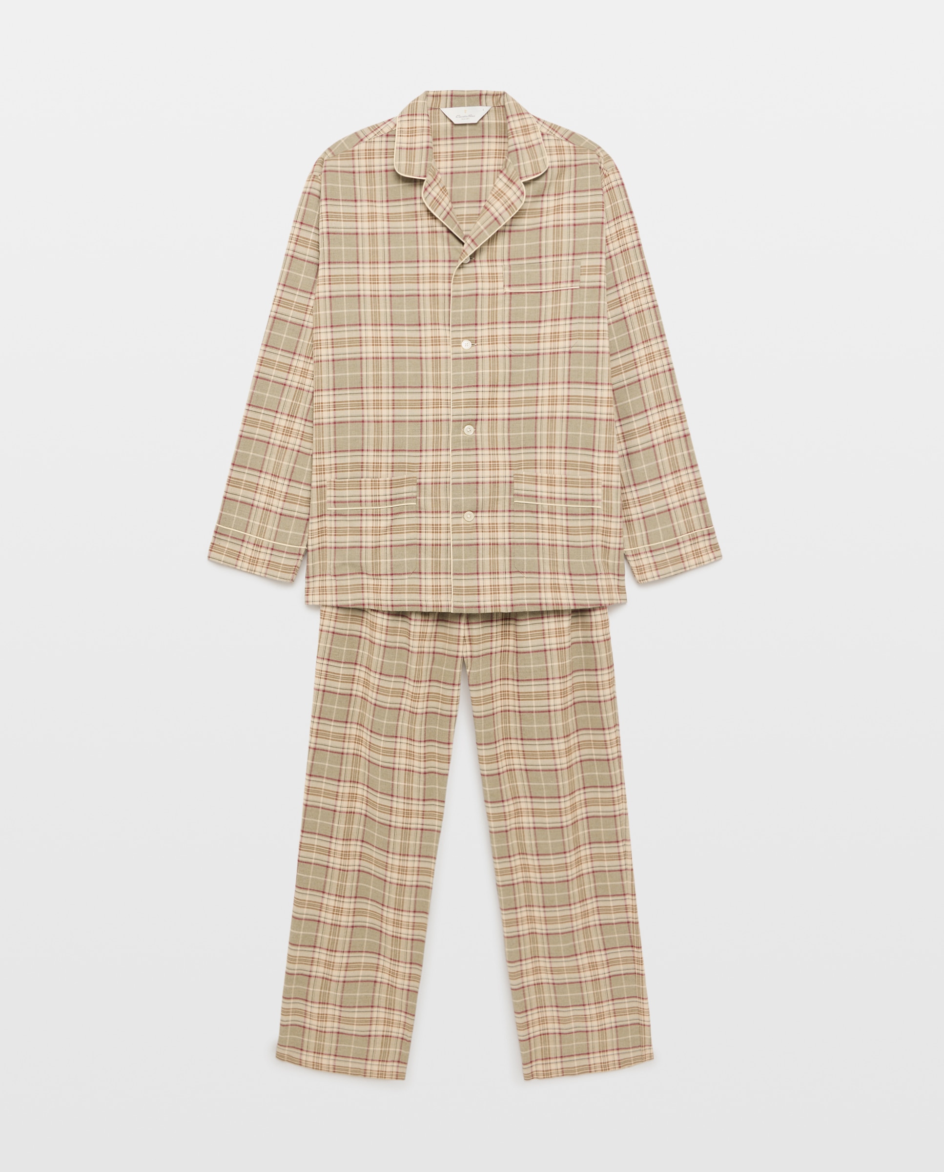 Pijama cuadros viyela 100% algodón sostenible hombre - Emidio Tucci - Kaki Kaki-3