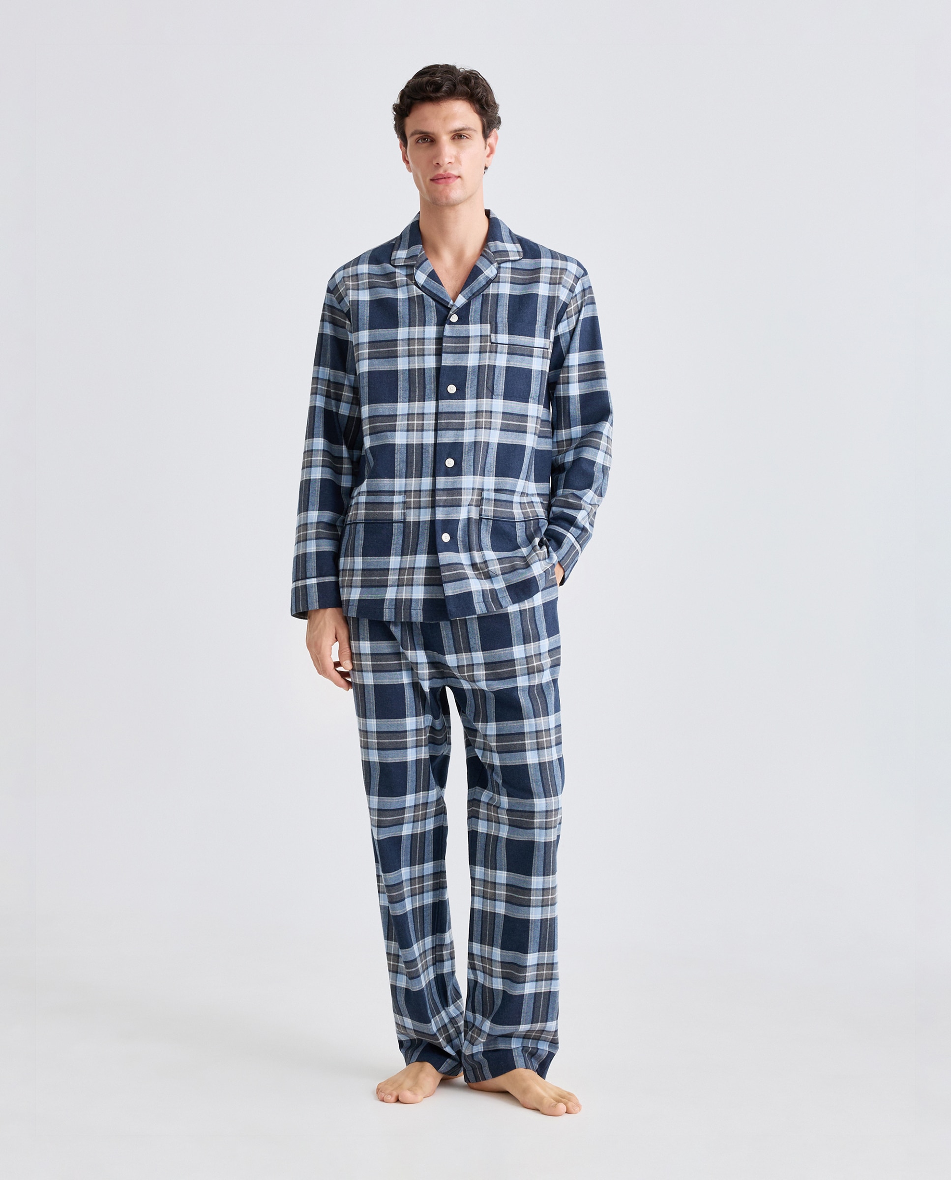 Pijama de cuadros franela 100% algodón sostenible hombre - Emidio Tucci - Azul marino Azul marino-1