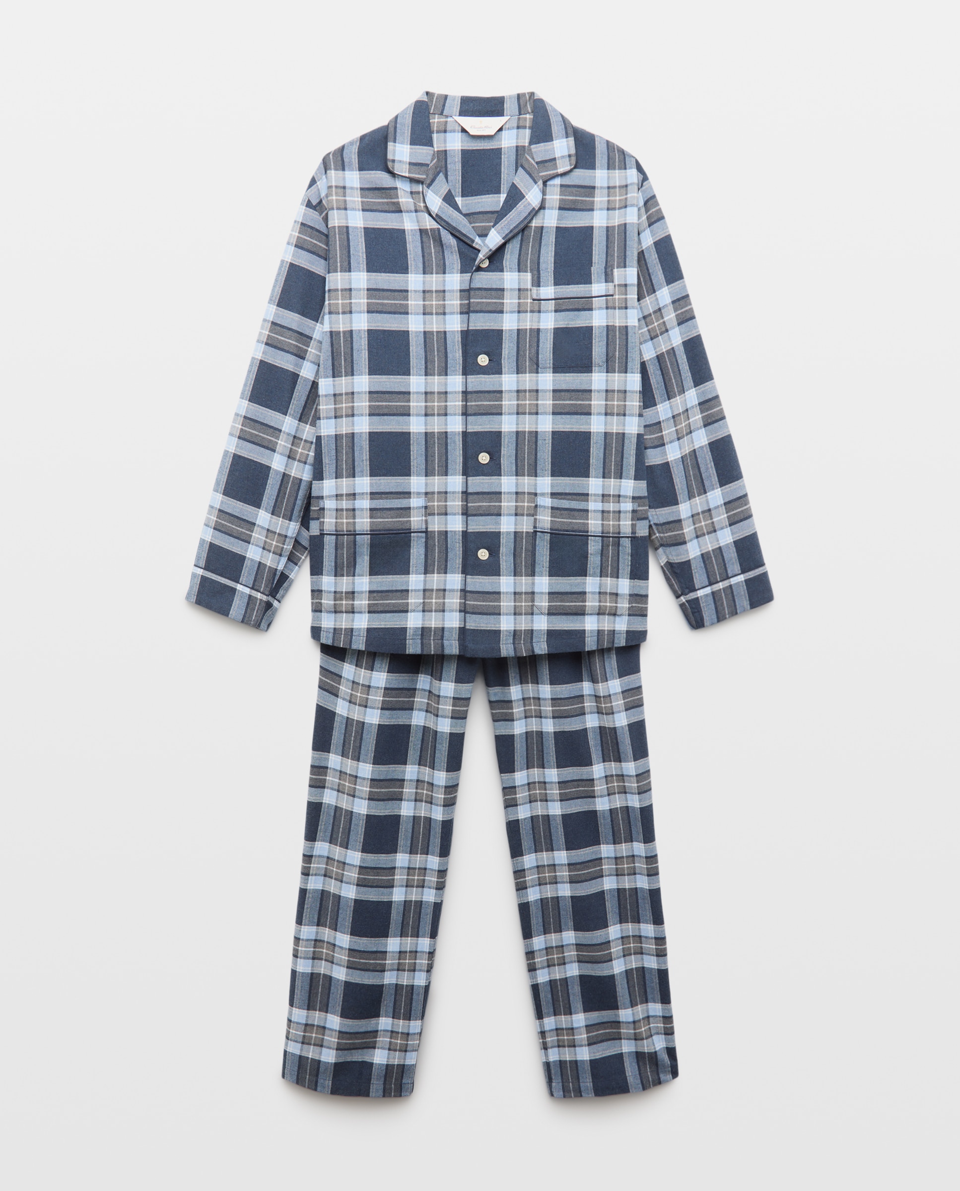 Pijama de cuadros franela 100% algodón sostenible hombre - Emidio Tucci - Azul marino Azul marino-3
