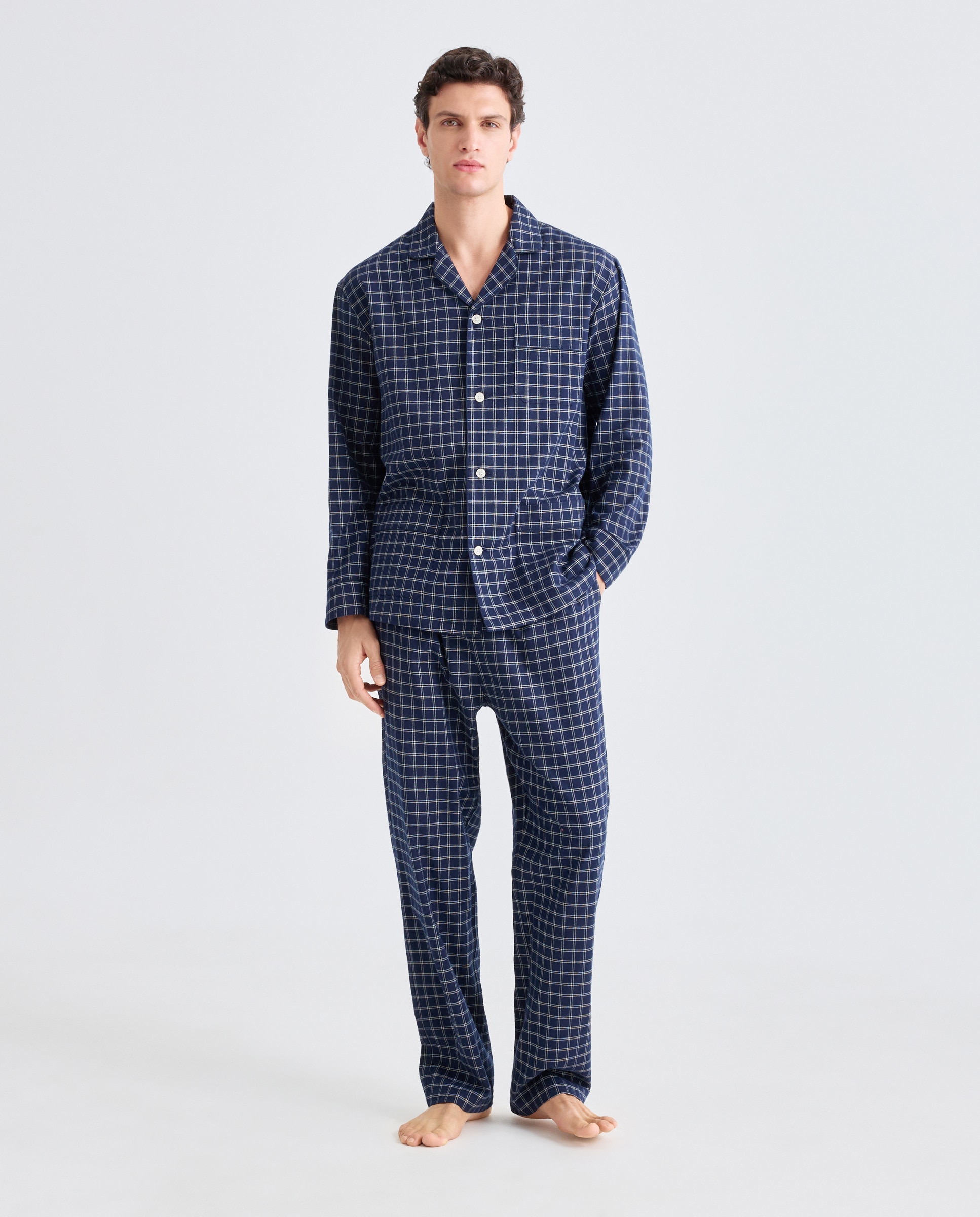 Pijama de cuadros franela 100% algodón sostenible hombre - Emidio Tucci - Azul marino Azul marino-1