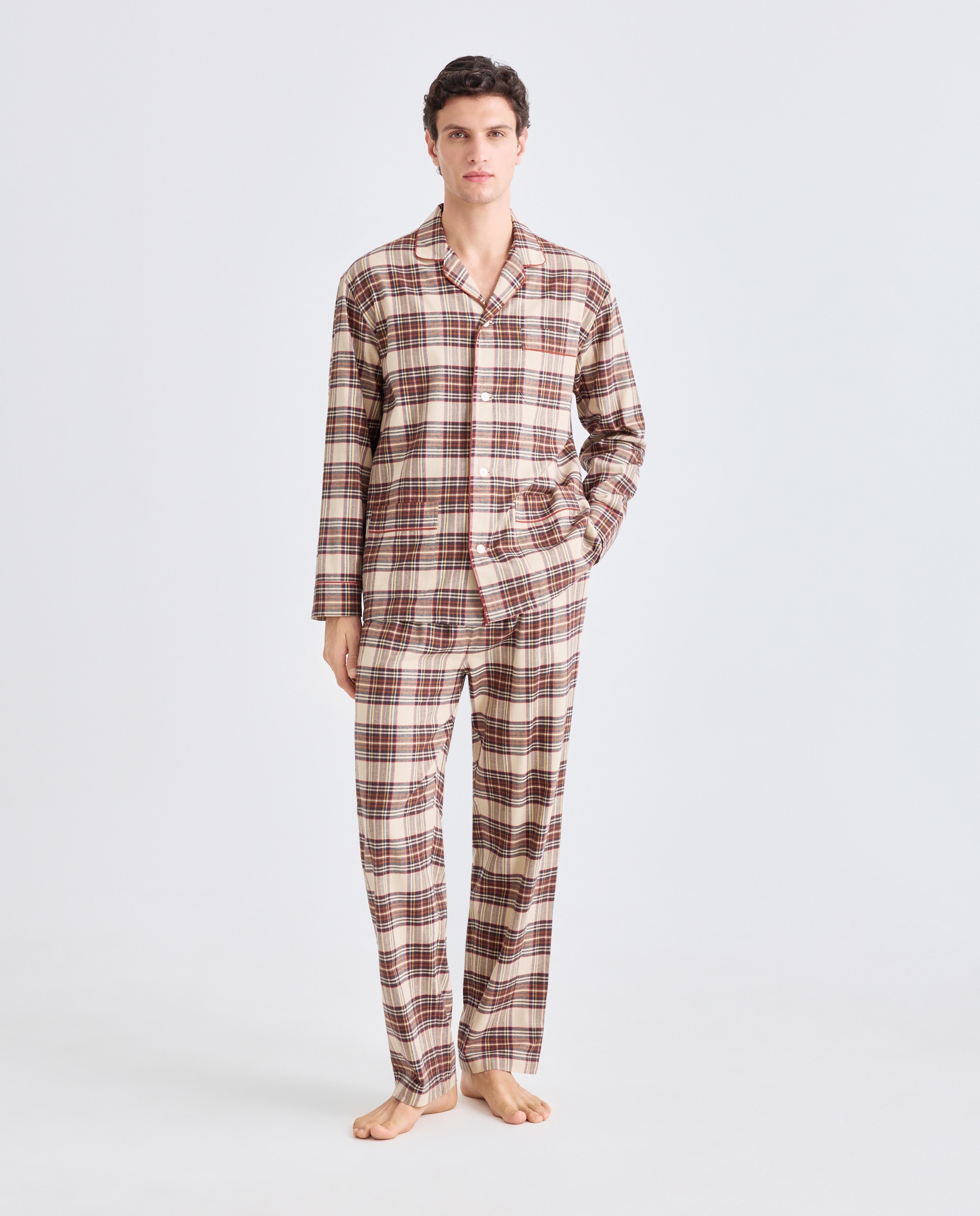Pijama de cuadros franela 100% algodón sostenible hombre - Emidio Tucci - Crudo Crudo-1