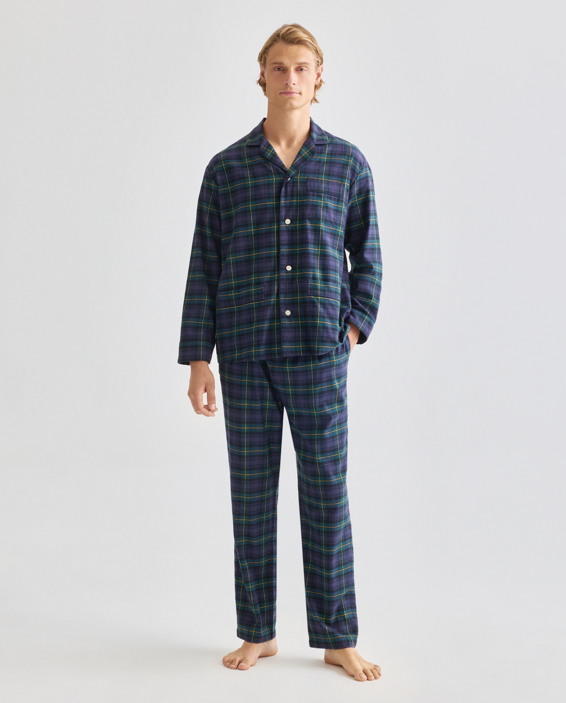 Imagen 0 de Pijama de cuadros franela 100% algodón sostenible hombre  Azul marino