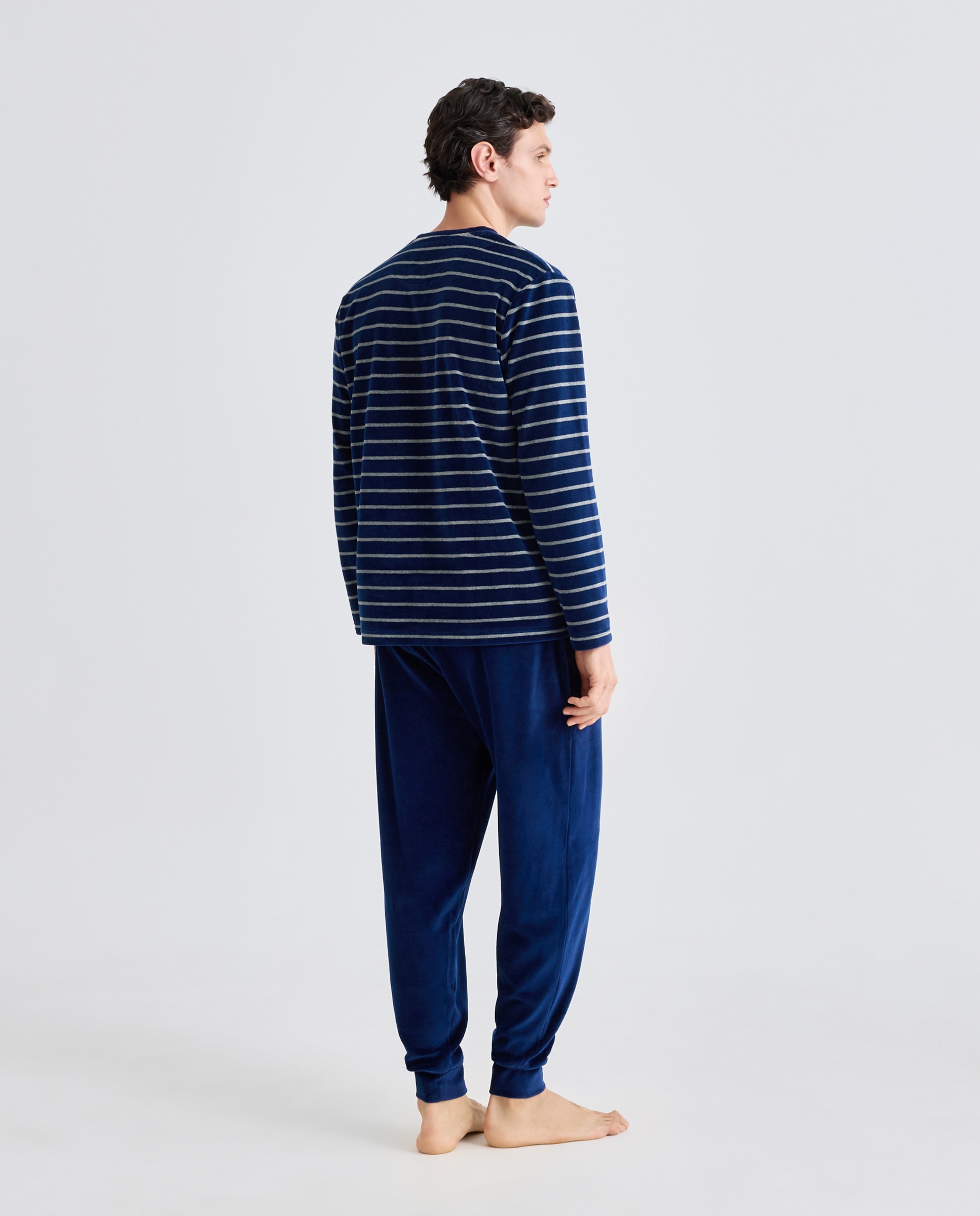 Pijama rayas velour mezcla con algodón hombre - Emidio Tucci - Azul marino Azul marino-2