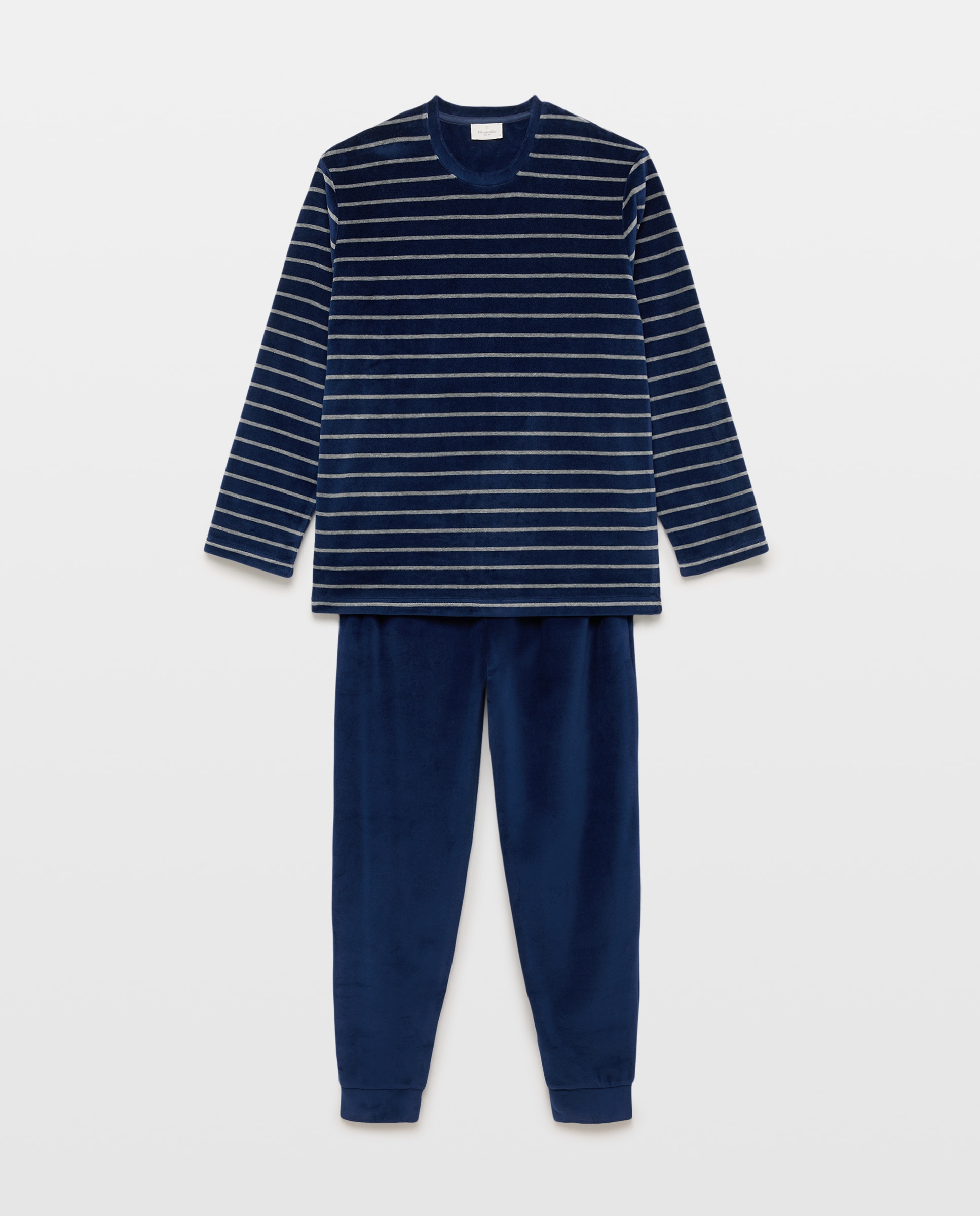 Pijama rayas velour mezcla con algodón hombre - Emidio Tucci - Azul marino Azul marino-3