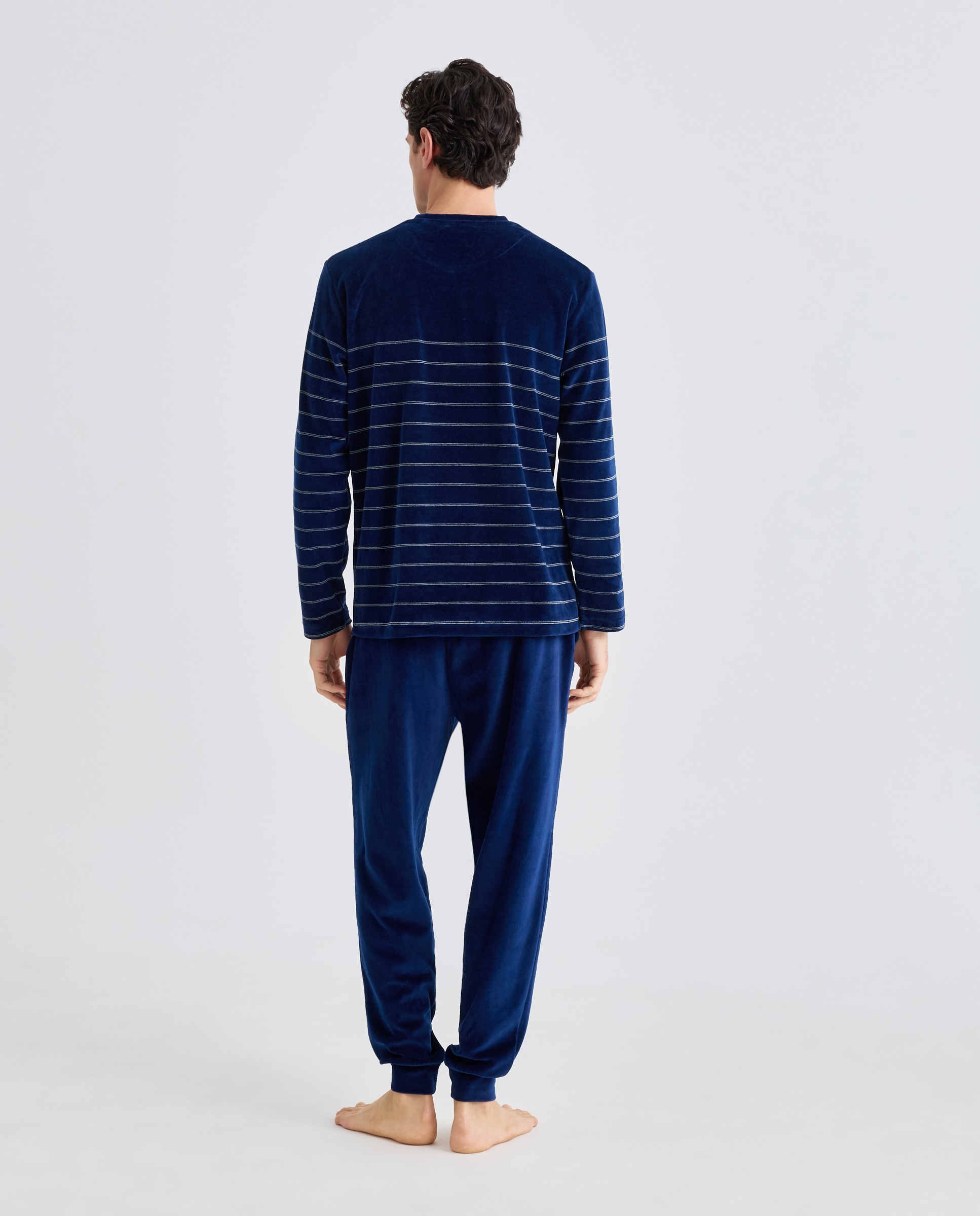 Pijama rayas velour mezcla con algodón hombre - Emidio Tucci - Azul marino Azul marino-2