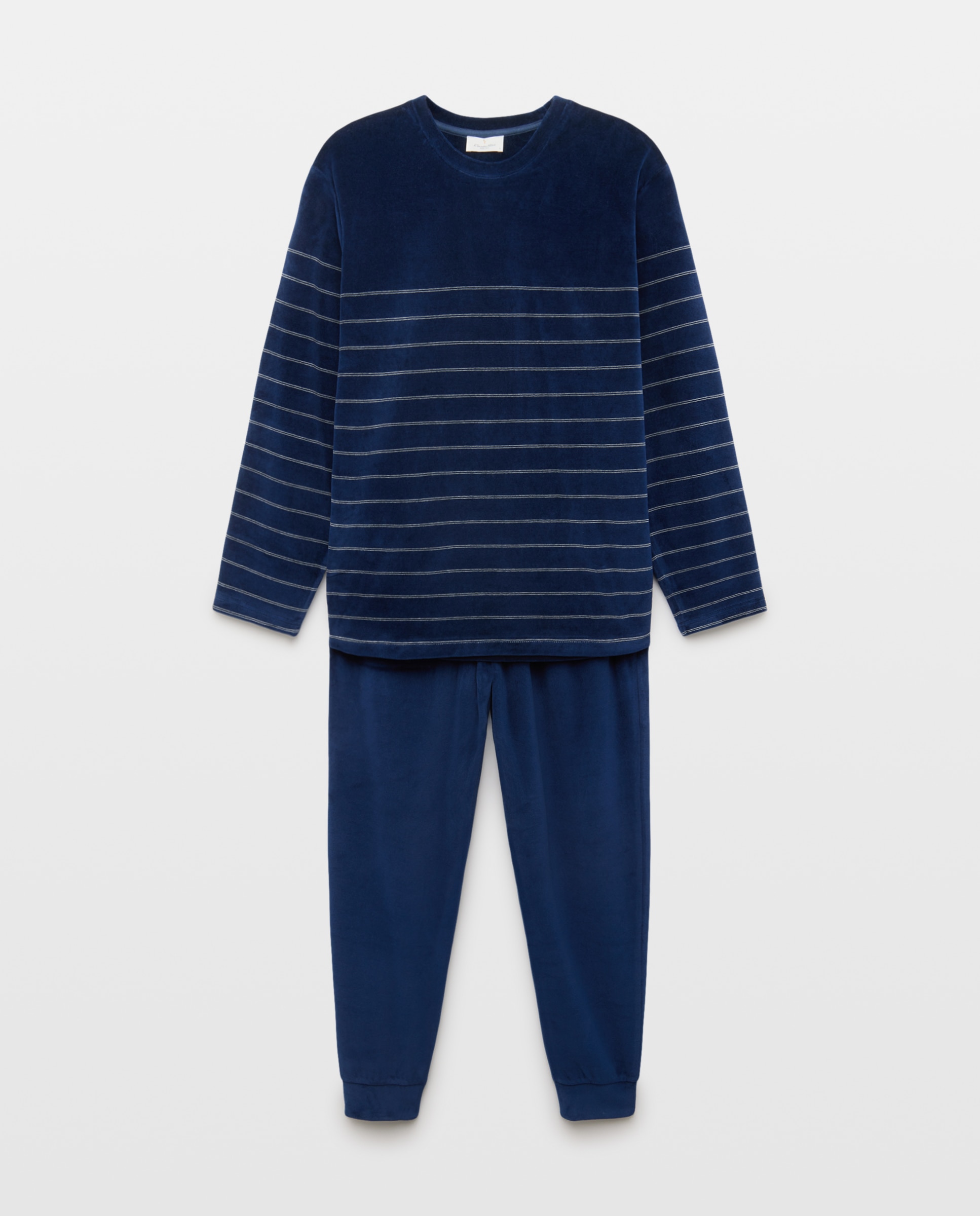 Pijama rayas velour mezcla con algodón hombre - Emidio Tucci - Azul marino Azul marino-3