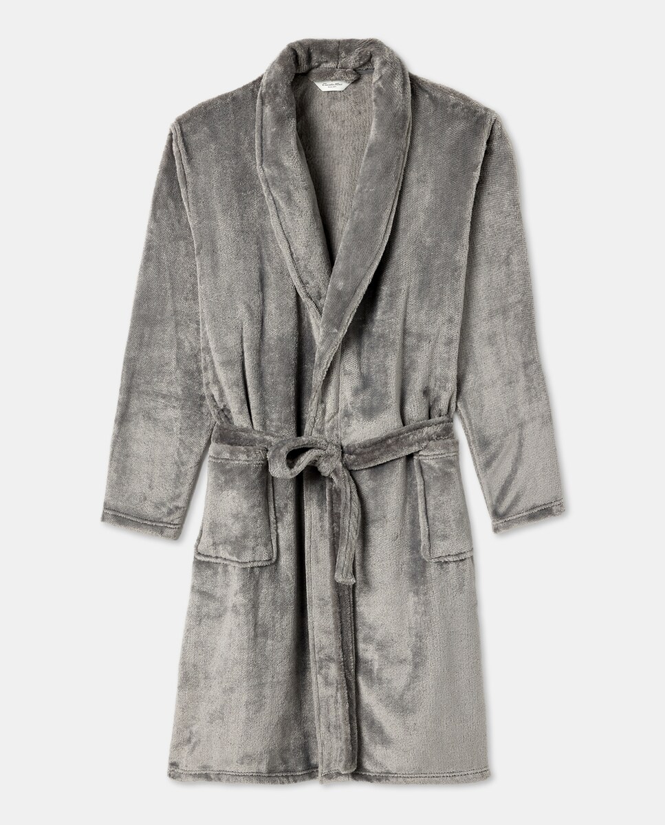 Robe em Velour com Estrutura na Diagonal Cinzento-escuro-3