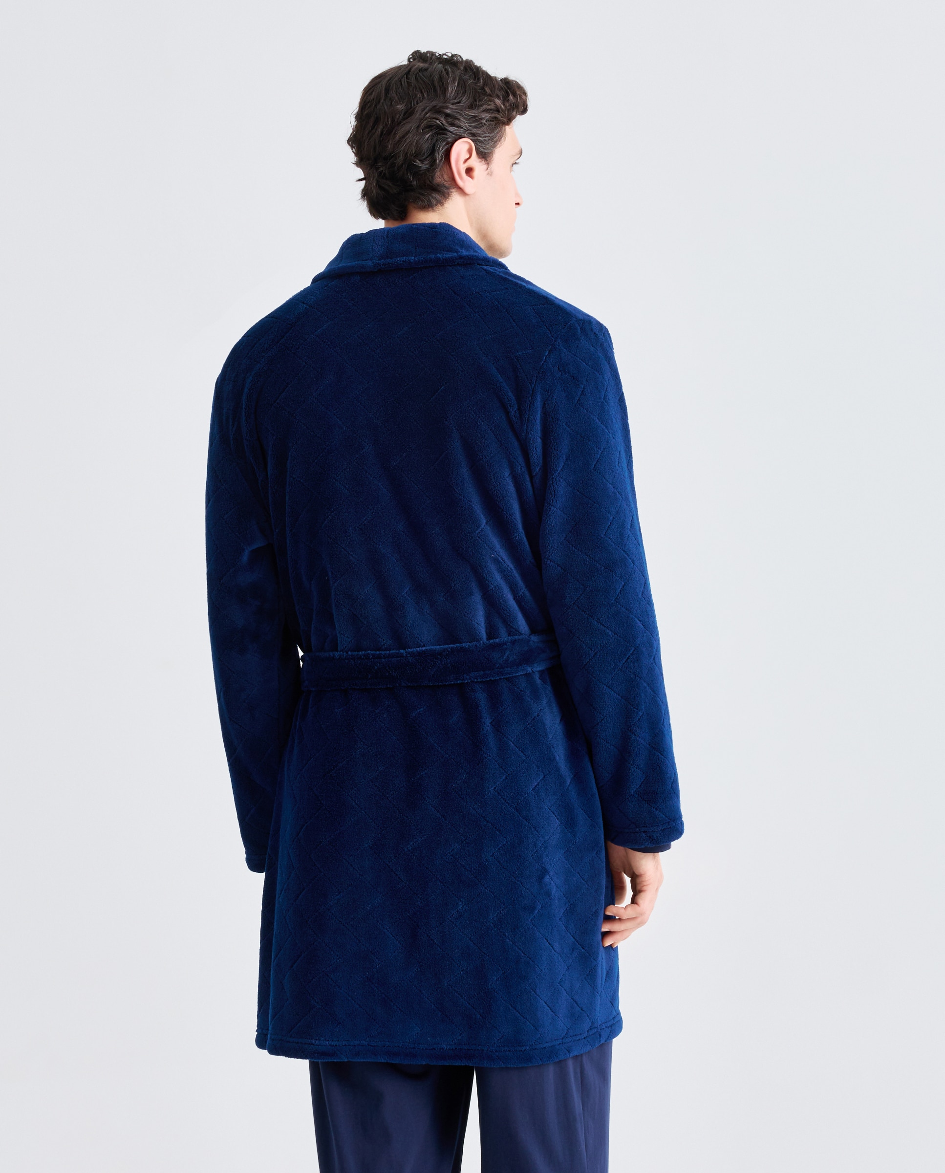Roupão em Velour com Estrutura de Espiga Azul-marinho-2