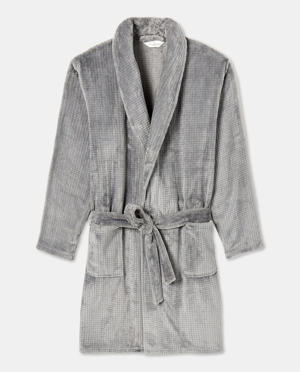 Roupão em Velour com Estrutura aos Quadrados Cinzento-escuro-3