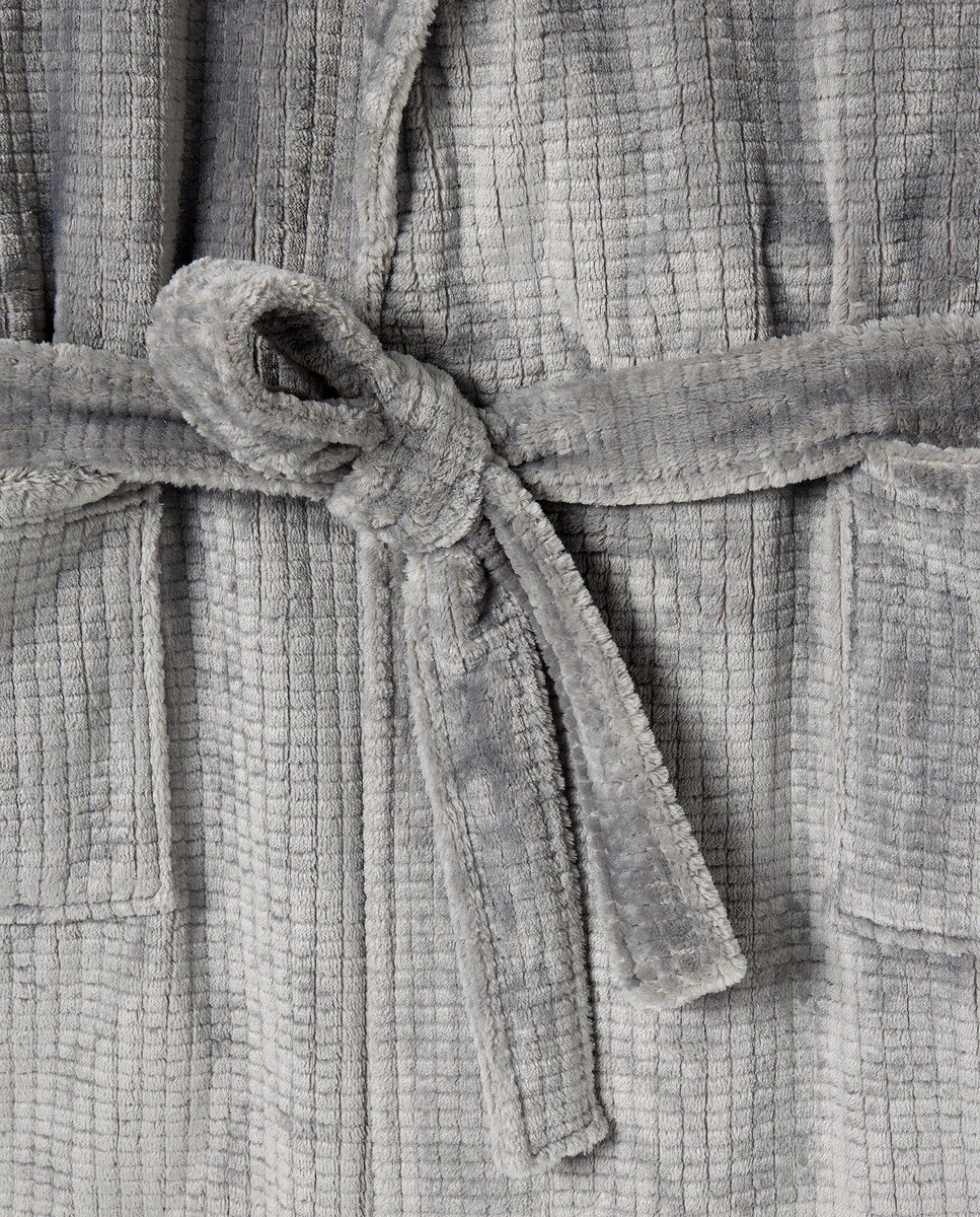 Roupão em Velour com Estrutura aos Quadrados Cinzento-escuro-4