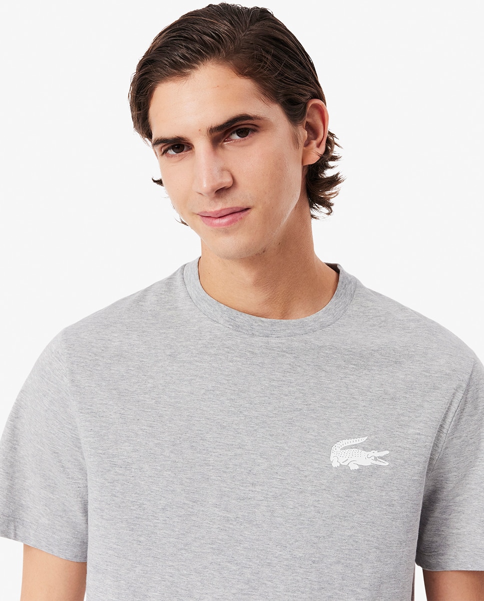 T-shirt Loungewear de Algodão com Estampado de Crocodilo Cinzento-claro-3