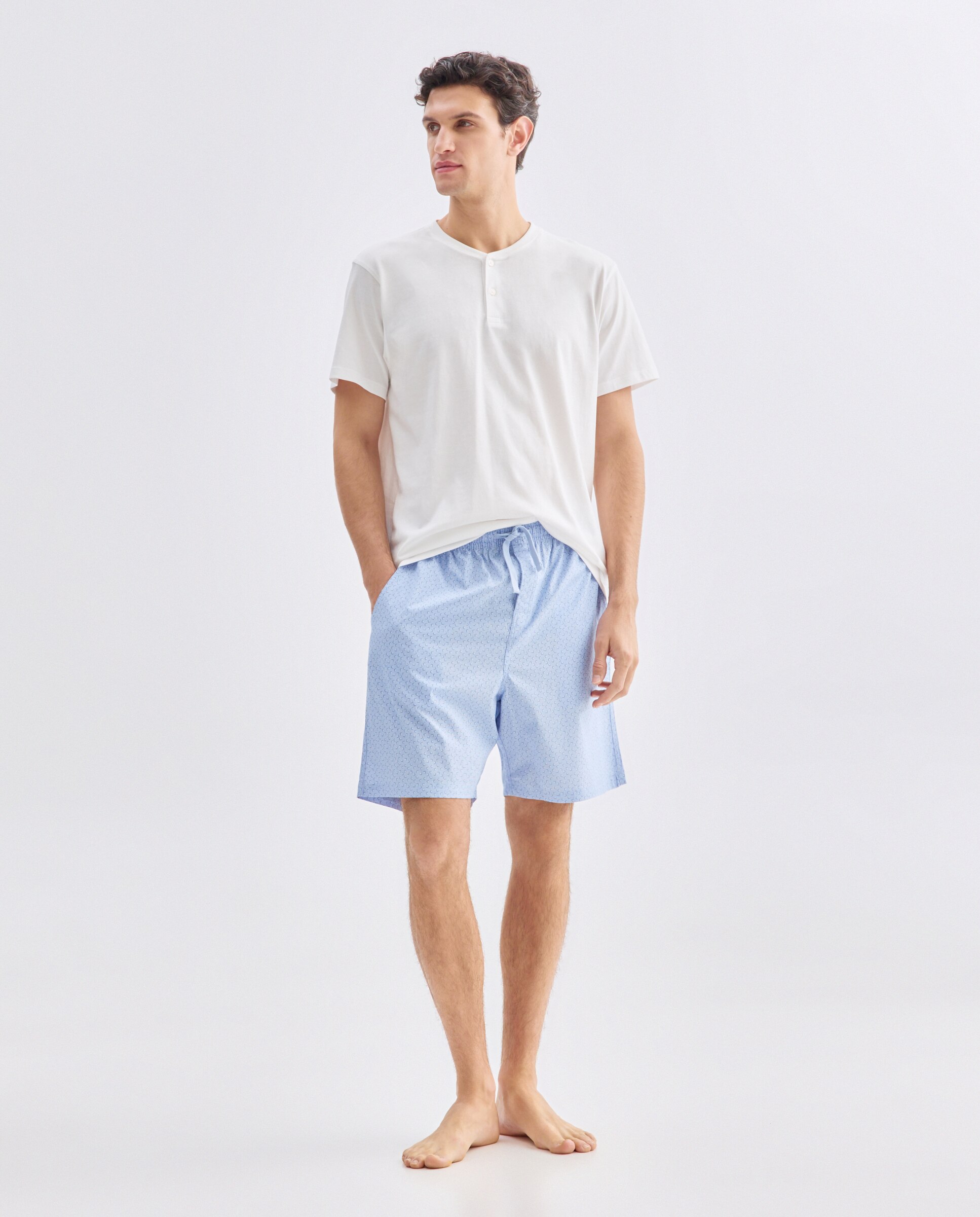 T-shirt de Pijama com Gola Tipo Padeiro e Manga Curta Branco-2