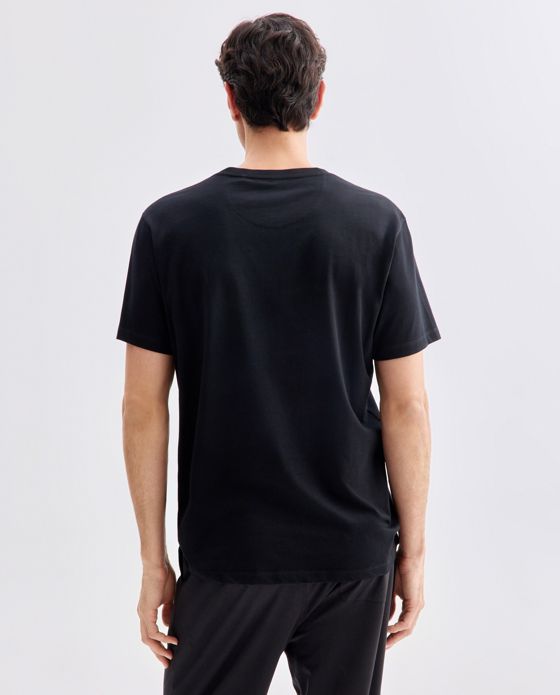 T-shirt de Pijama com Gola em Bico e Manga Curta Preto-3