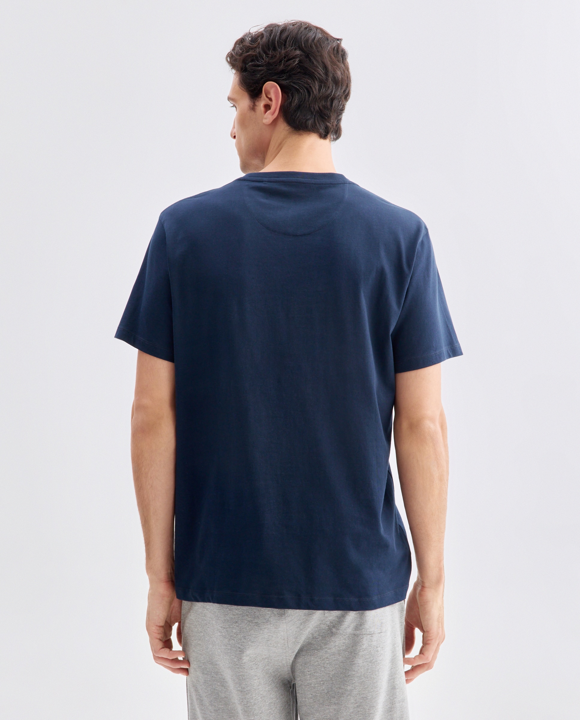T-shirt de Pijama com Gola em Bico e Manga Curta Azul-marinho-3