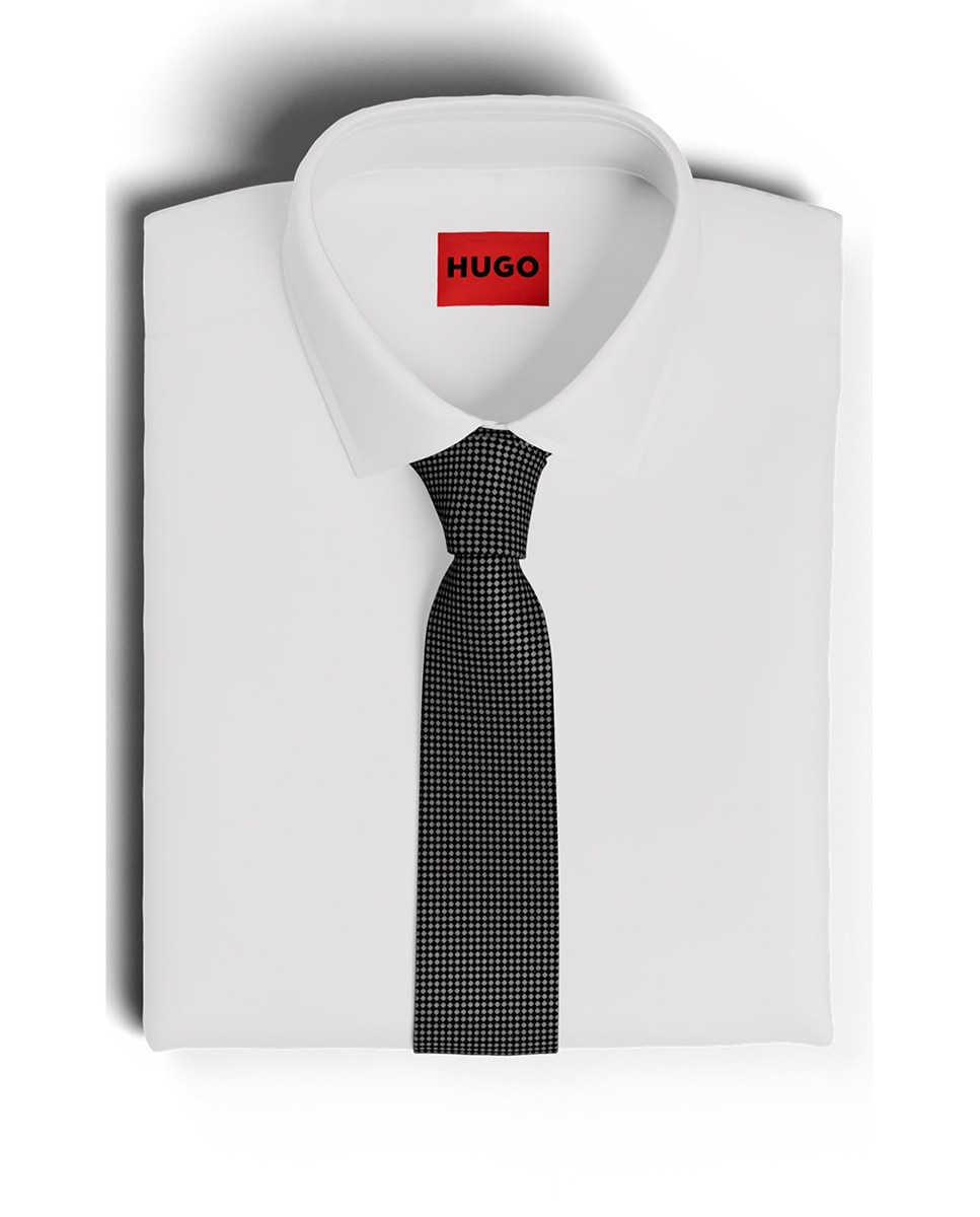 Gravata de Seda Suave com Estampado Preto-2