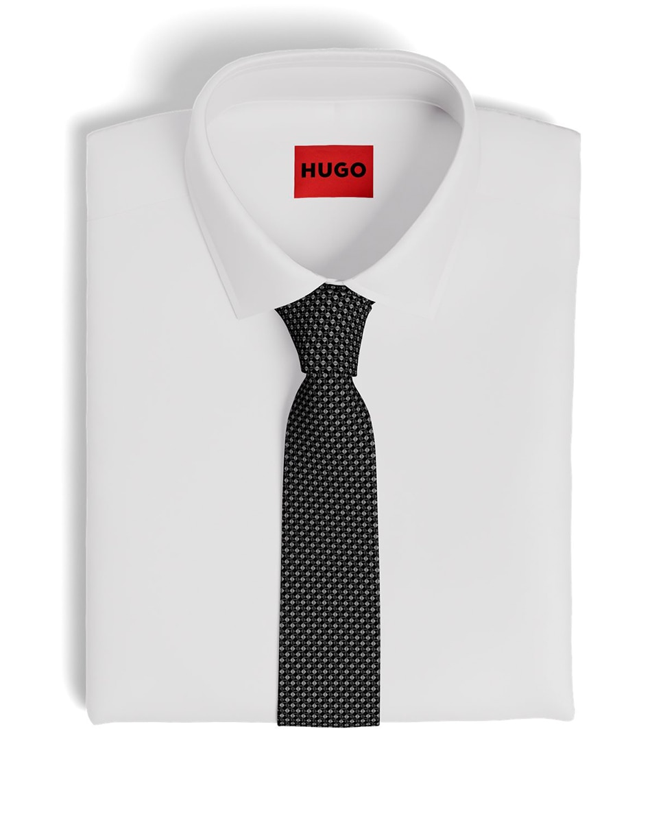 Gravata de Seda Suave ao Tato com Estampado Preto-2