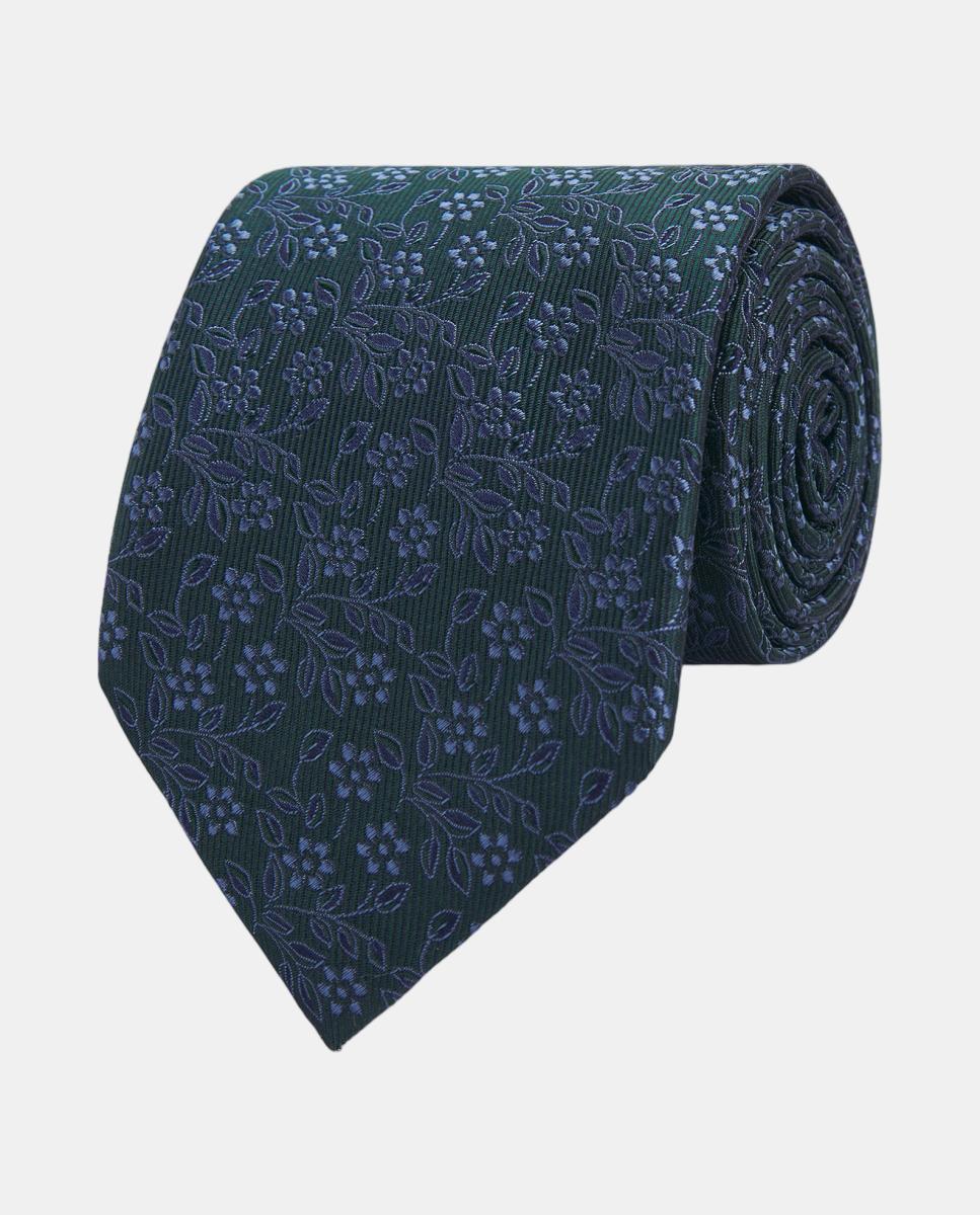 Imagen 0 de Corbata de hombre jacquard microdibujo seda natural Verde oscuro