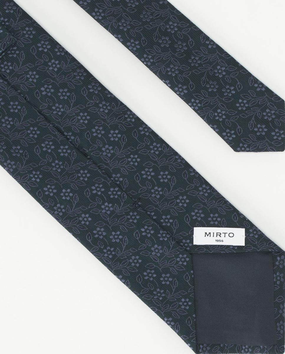 Corbata de hombre jacquard microdibujo seda natural - Mirto - Verde oscuro Verde oscuro-2