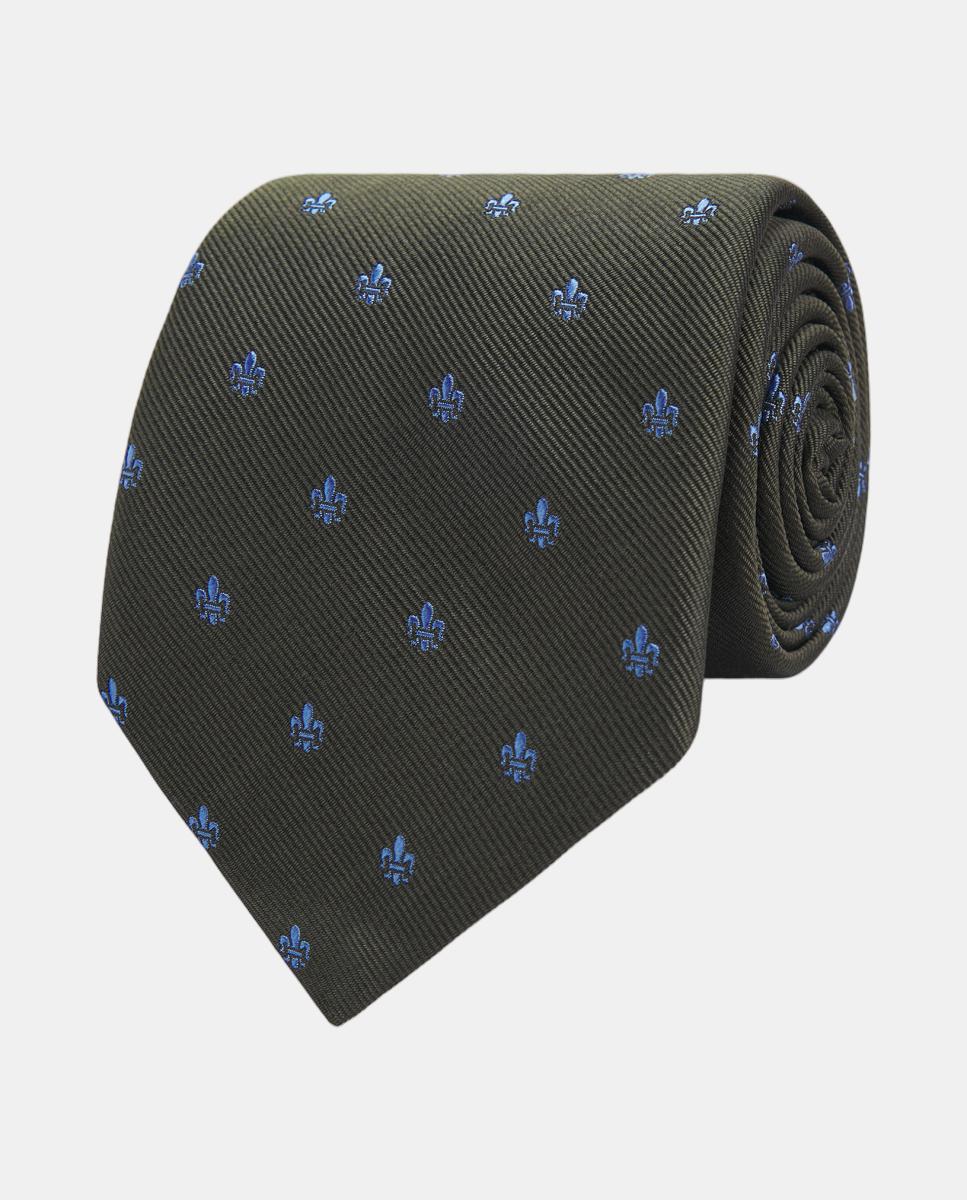 Imagen 0 de Corbata de hombre jacquard microdibujo seda natural Verde militar