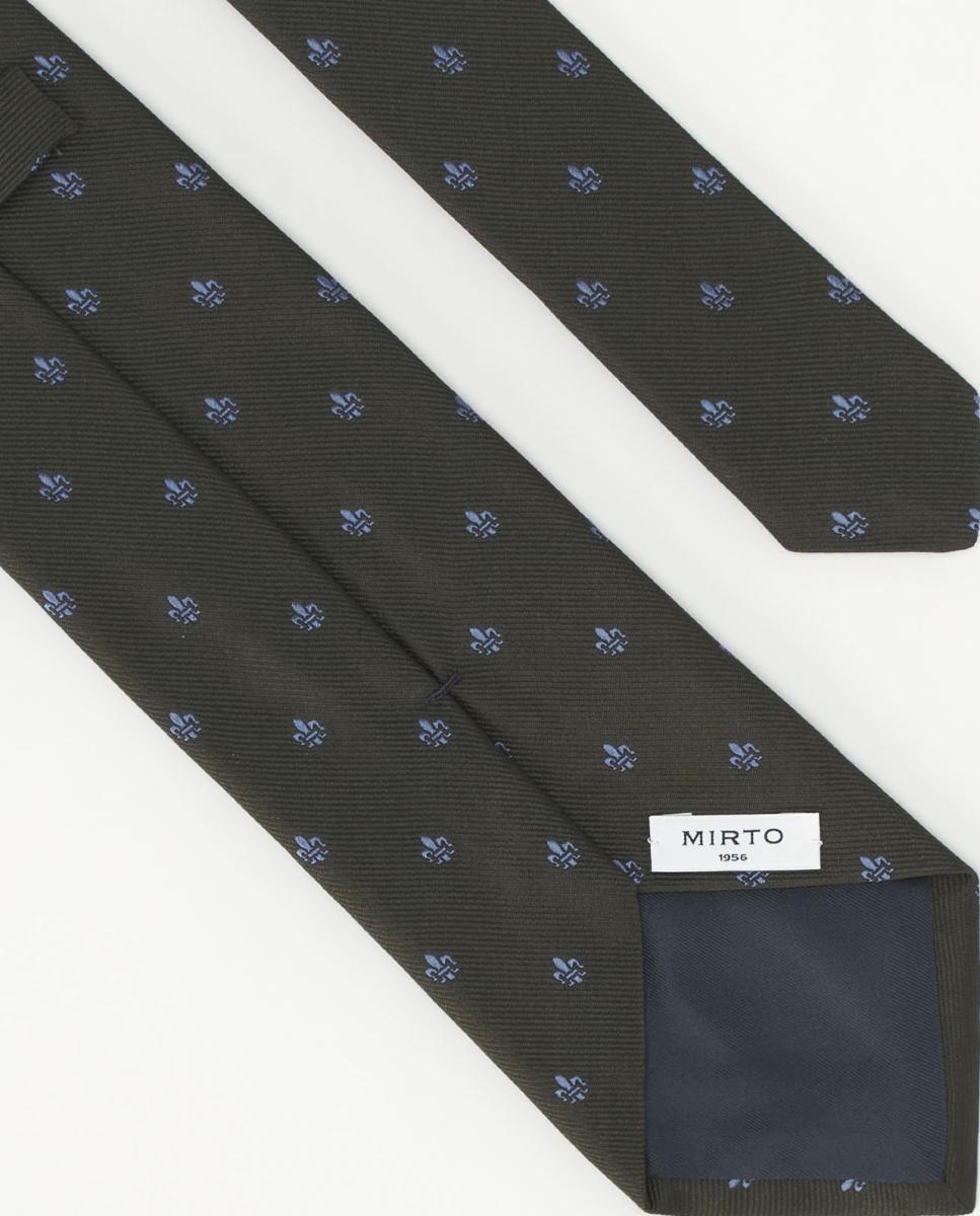 Corbata de hombre jacquard microdibujo seda natural - Mirto - Verde militar Verde militar-2