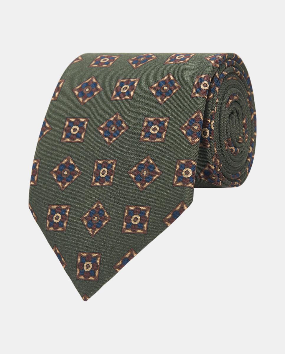 Imagen 1 de Corbata de hombre twill estampado seda natural Verde militar