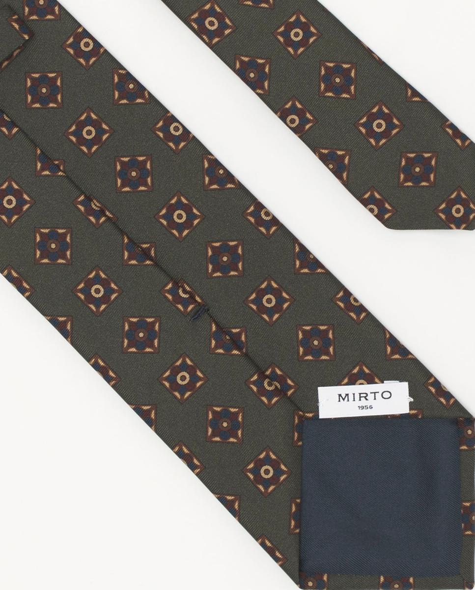 Imagen 2 de Corbata de hombre twill estampado seda natural - Mirto - Verde militar Verde militar
