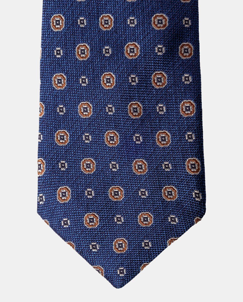 Gravata de Seda com Medalhão Floral. Azul-índigo-4