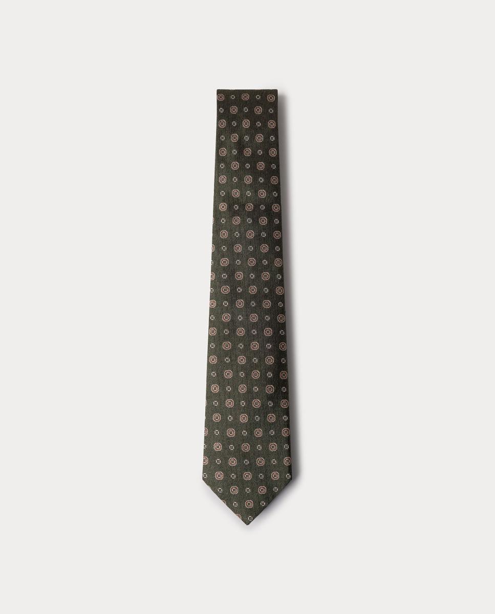 Imagen 0 de Corbata de hombre de seda medallón floral. Verde militar