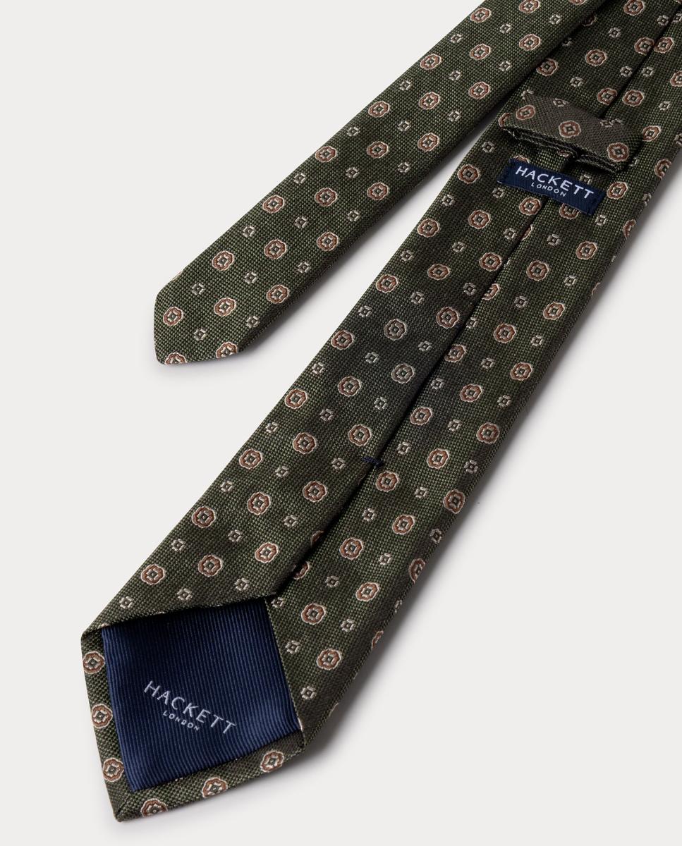 Corbata de hombre de seda medallón floral. - Hackett - Verde militar Verde militar-2
