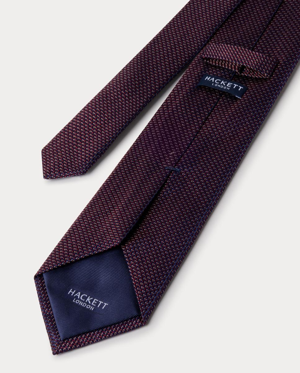 Corbata de hombre de seda con textura bicolor. - Hackett - Burdeos Burdeos-3