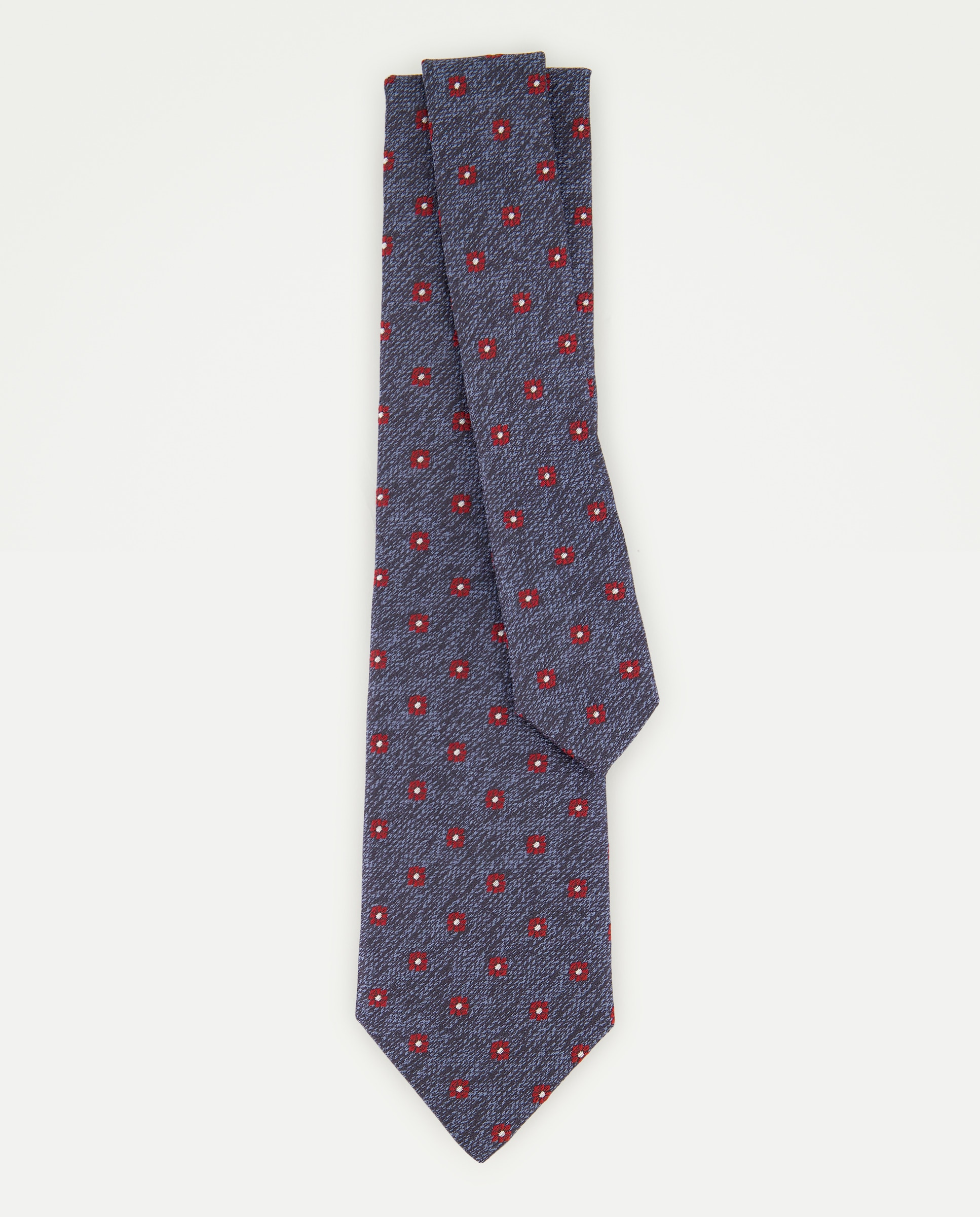 Gravata de Seda com Textura e Estampado Floral Azul-marinho-2
