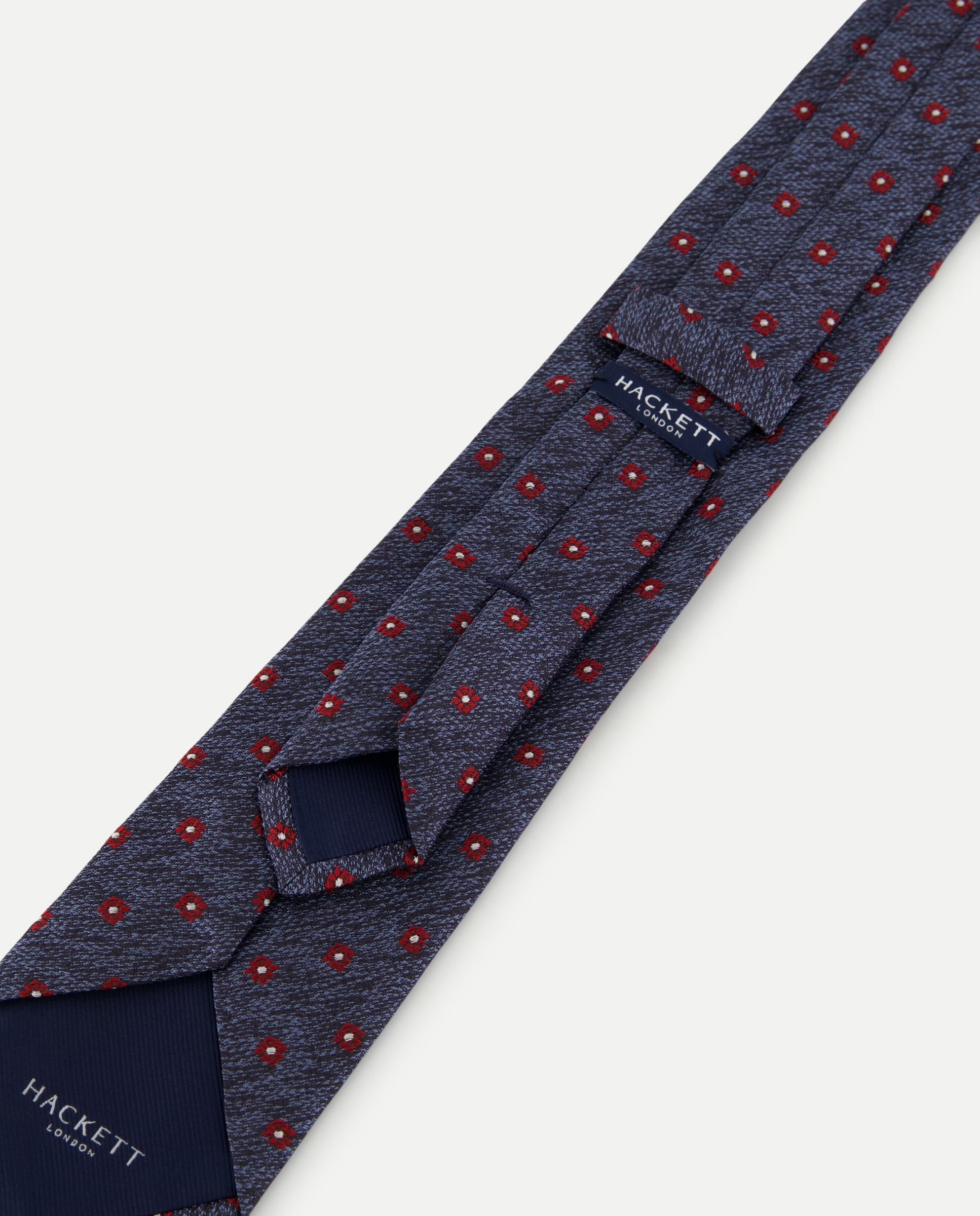 Gravata de Seda com Textura e Estampado Floral Azul-marinho-3