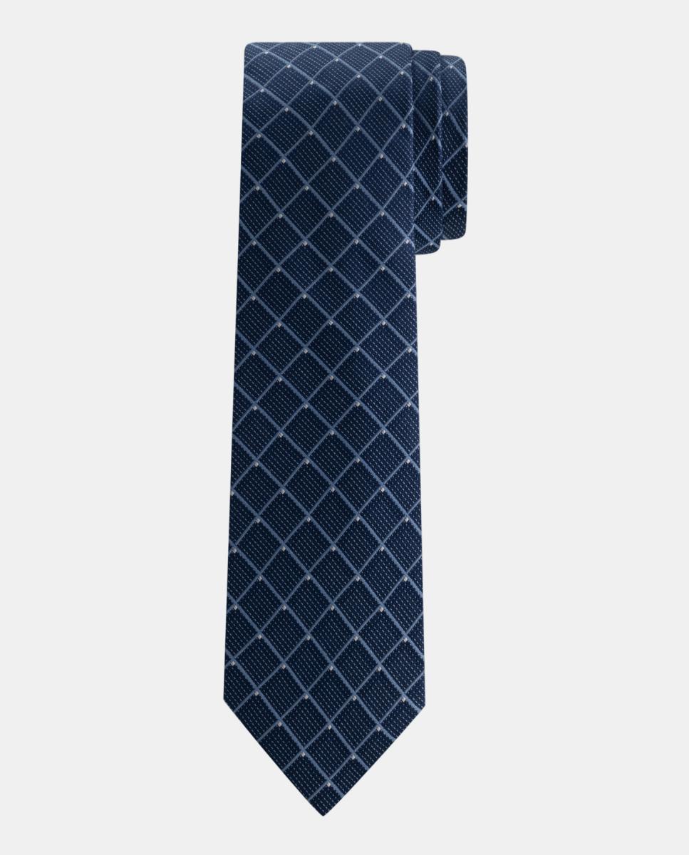Imagen 0 de Corbata de hombre de seda con diseño de cuadros diagonales y puntos. Azul marino