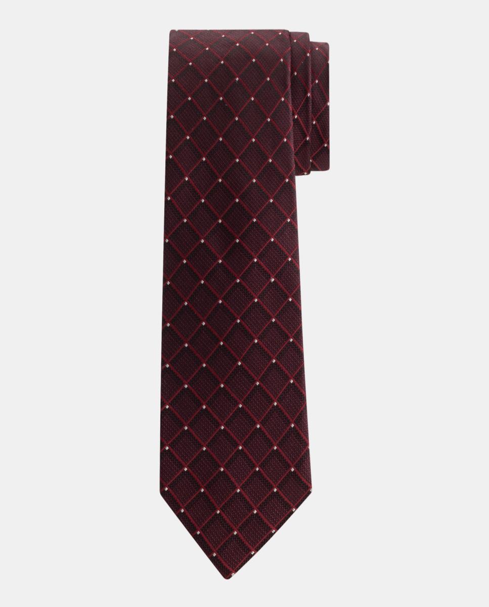 Imagen 1 de Corbata de hombre de seda con diseño de cuadros diagonales y puntos. Rojo