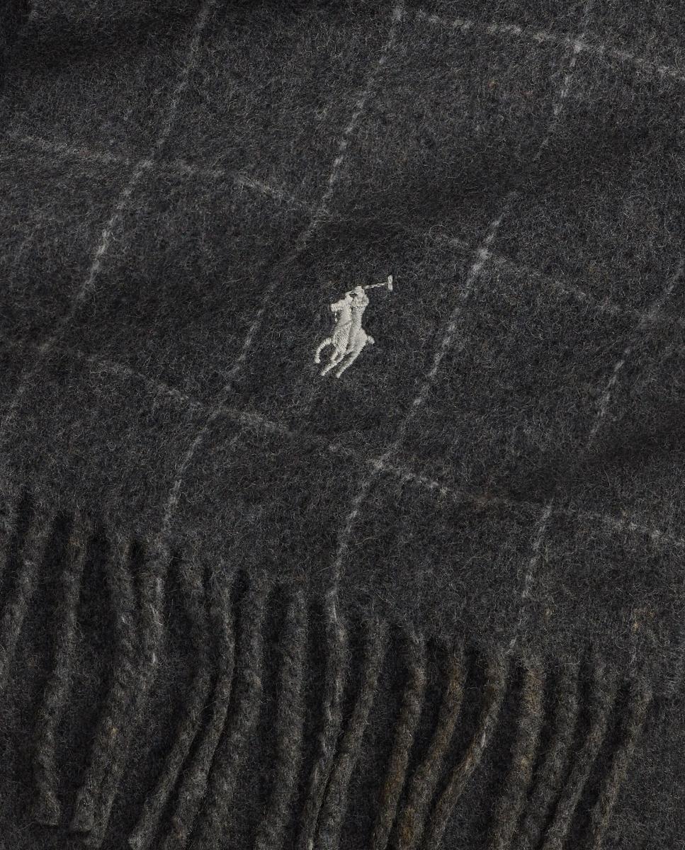 Bufanda de hombre de lana con flecos y cuadros - Polo Ralph Lauren - Gris Gris-2