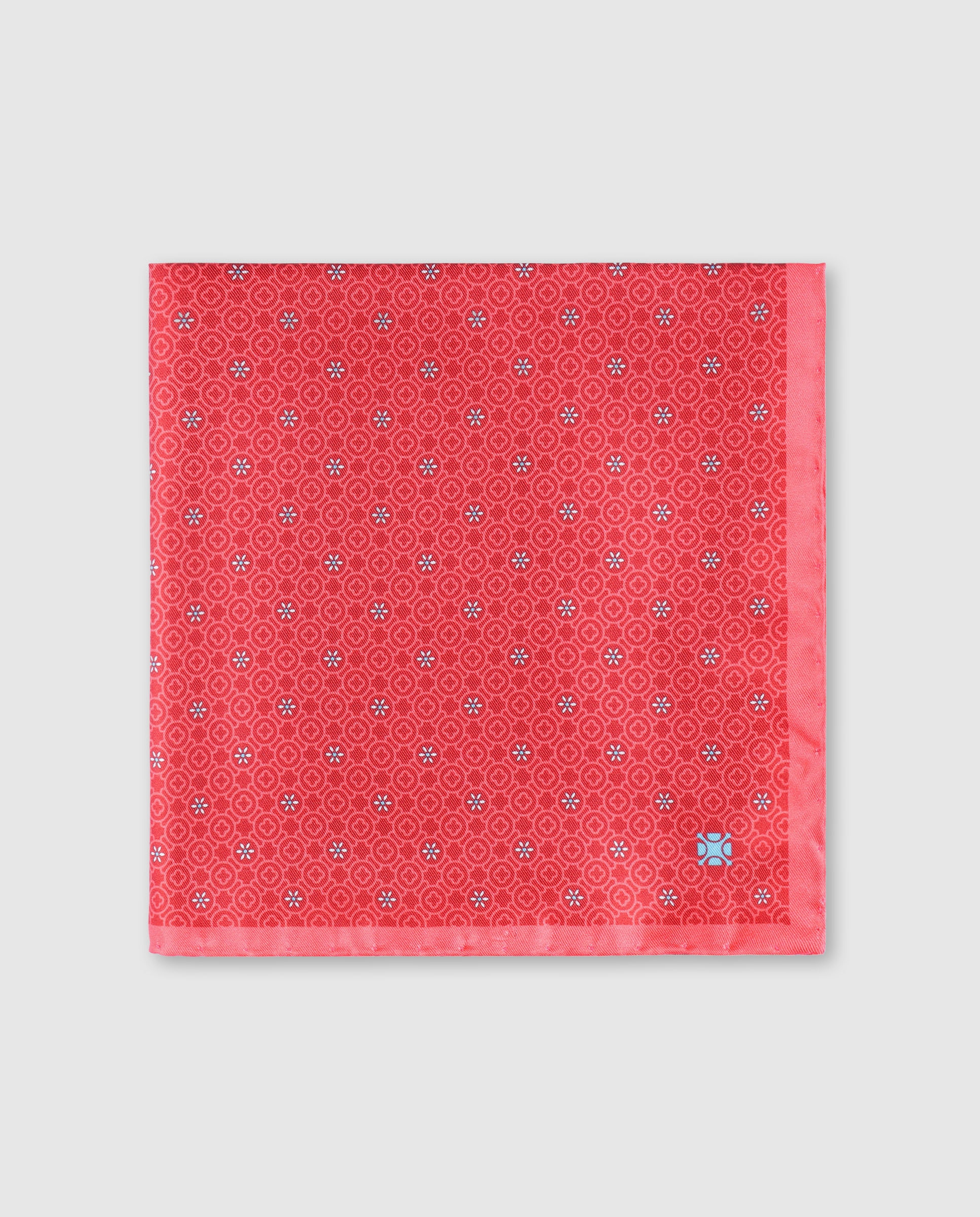 Pañuelo De Bolsillo De Seda Doble Cara Con Estampado Geométrico Rojo – 100% Seda, 33x33 Cm, Hecho A Mano En Italia