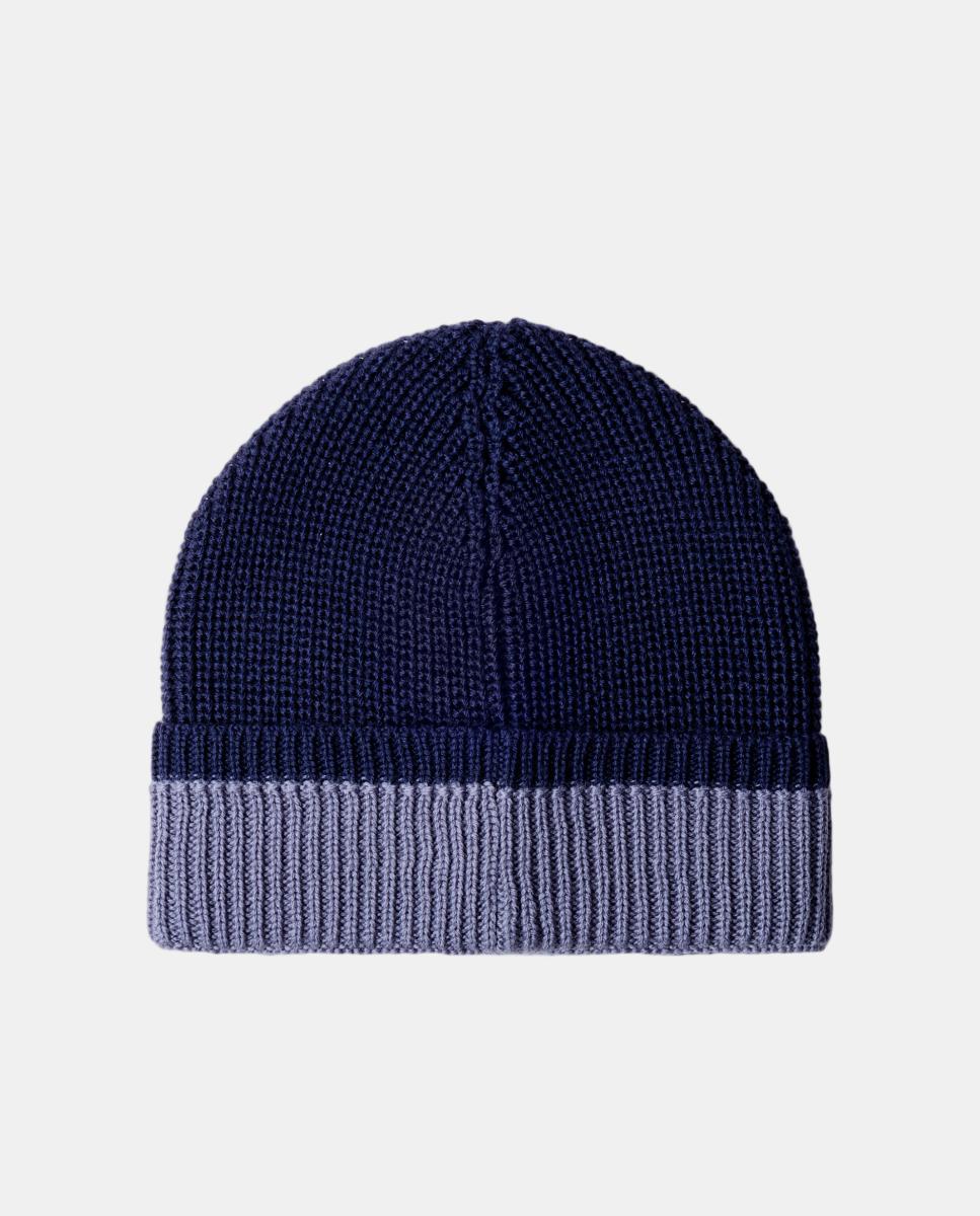 Gorro de Lã Merino com Dobra em Contraste. Azul-marinho-2