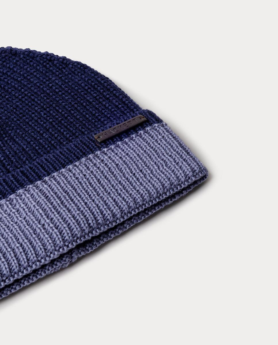 Gorro de Lã Merino com Dobra em Contraste. Azul-marinho-3