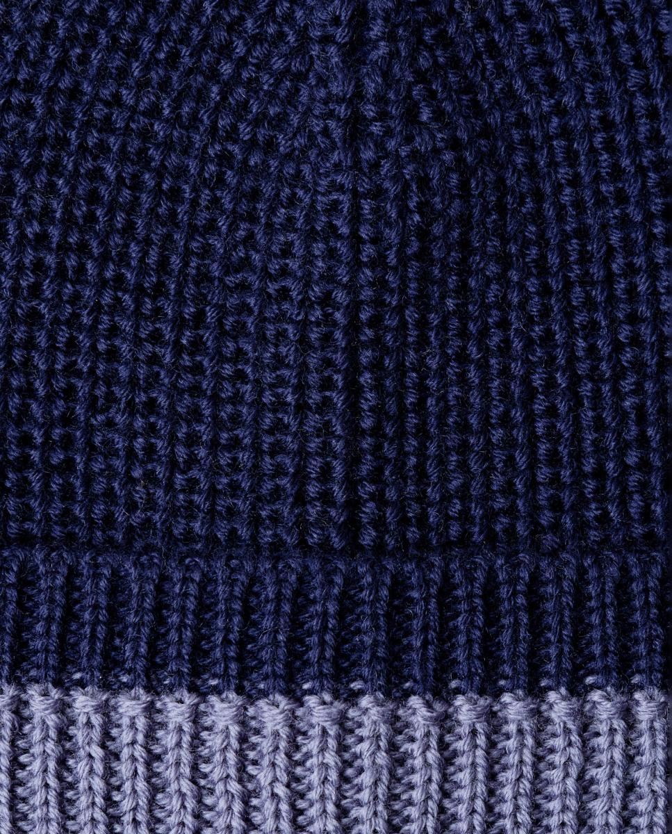 Gorro de Lã Merino com Dobra em Contraste. Azul-marinho-4