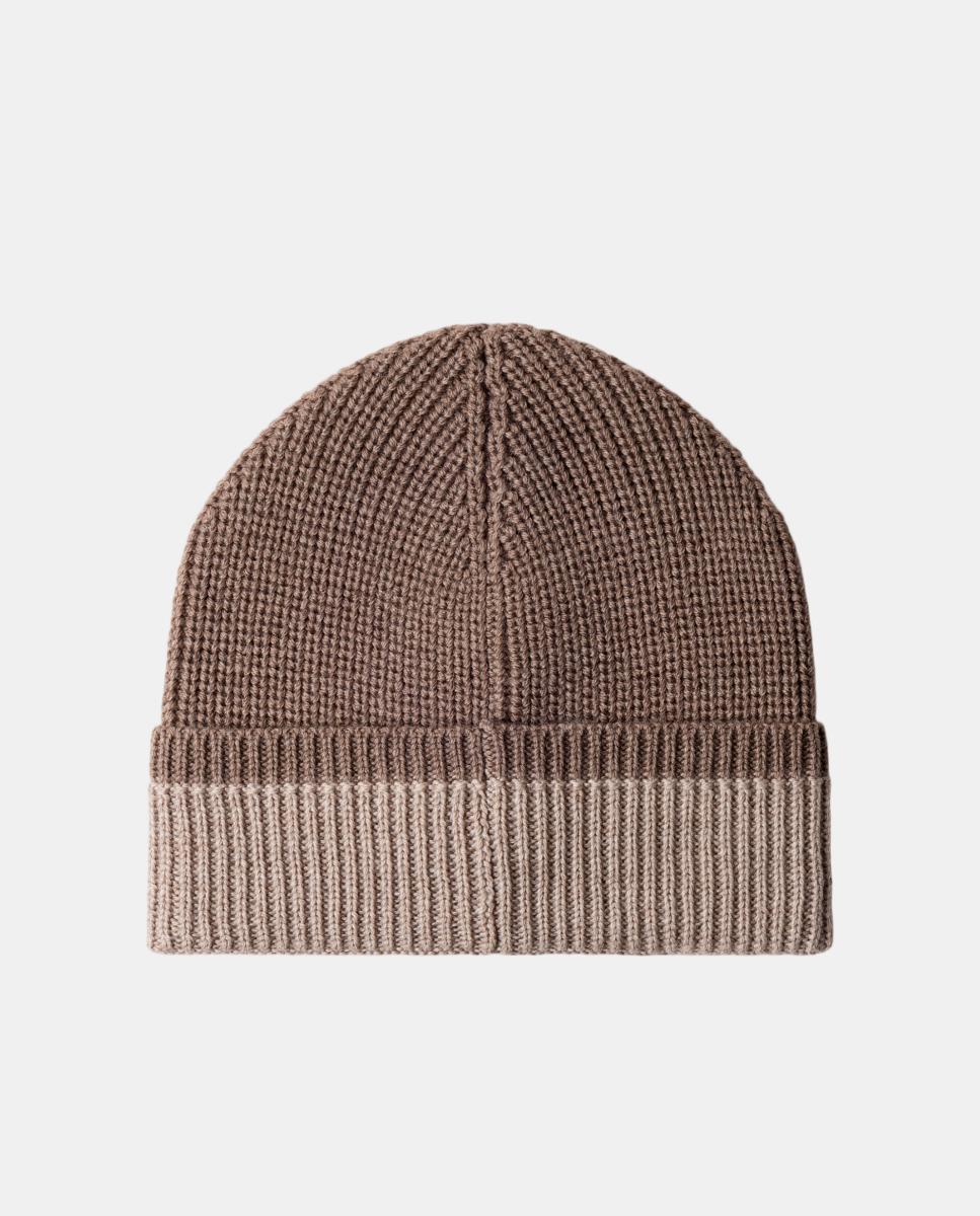 Gorro de Lã Merino com Dobra em Contraste. Bege-2