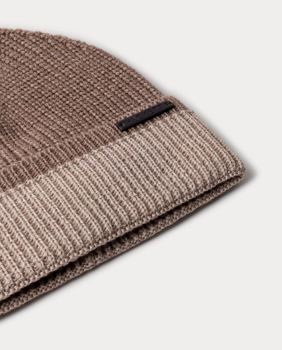 Gorro de Lã Merino com Dobra em Contraste. Bege-3