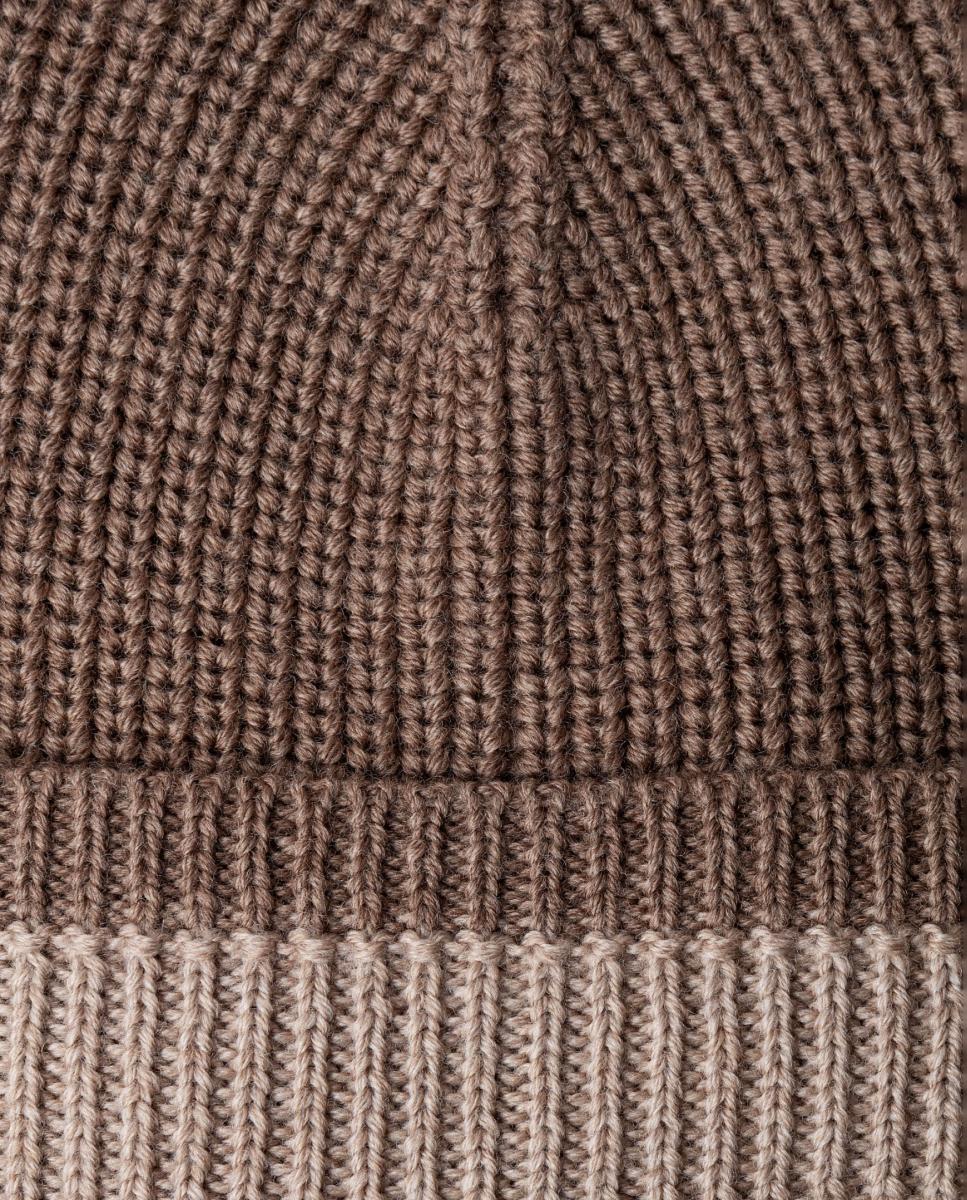 Gorro de Lã Merino com Dobra em Contraste. Bege-4