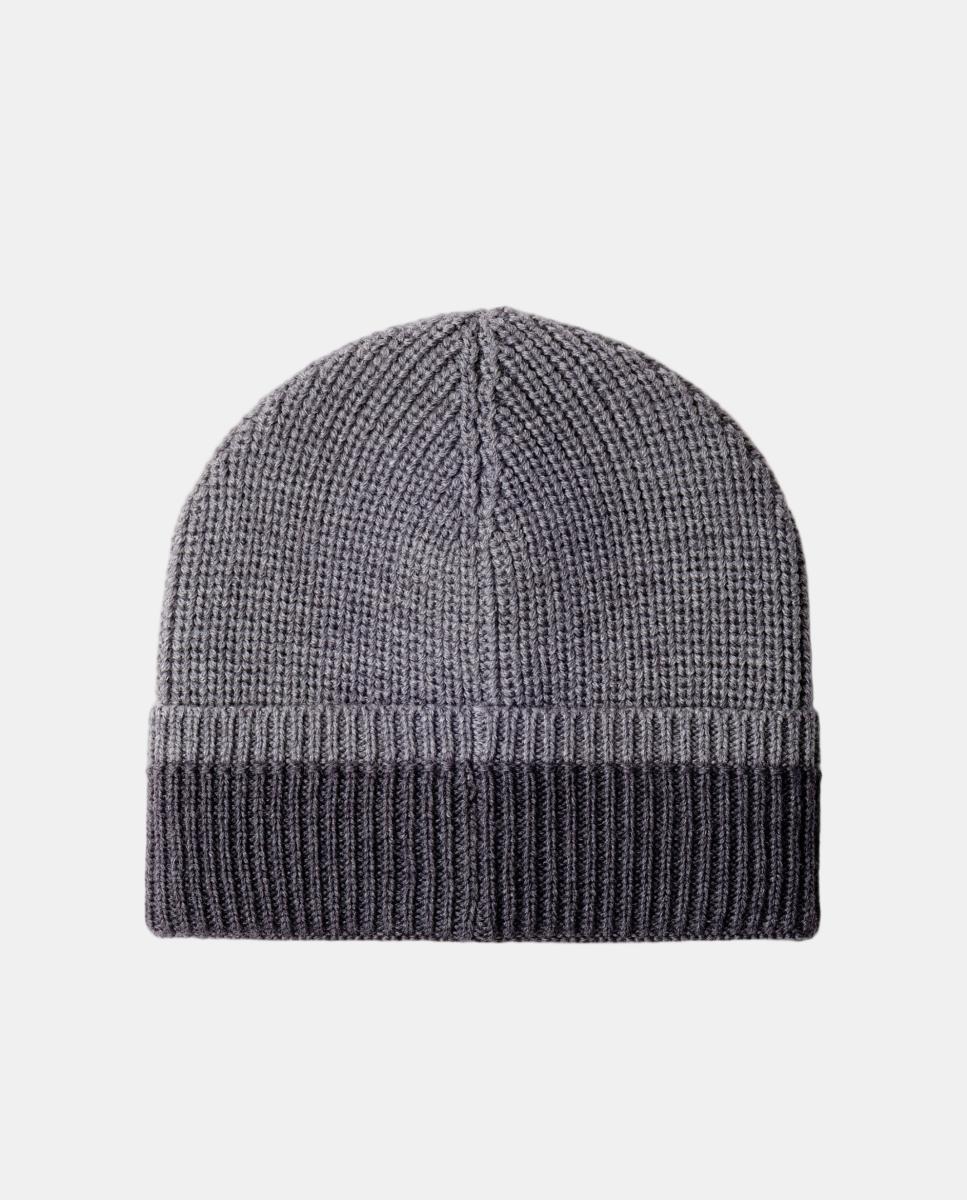 Gorro de Lã Merino com Dobra em Contraste. Cinzento-escuro-2