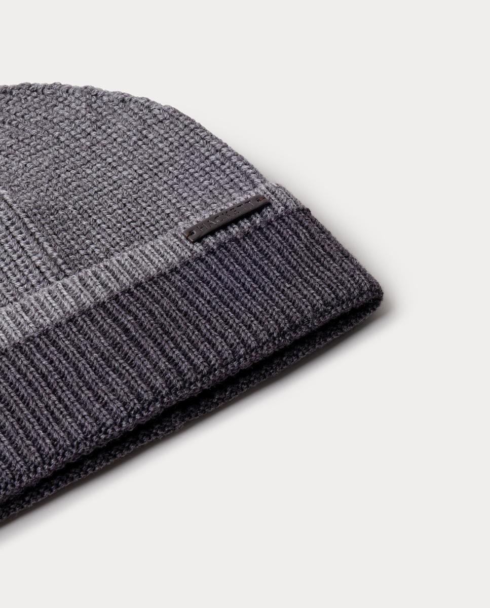 Gorro de Lã Merino com Dobra em Contraste. Cinzento-escuro-3