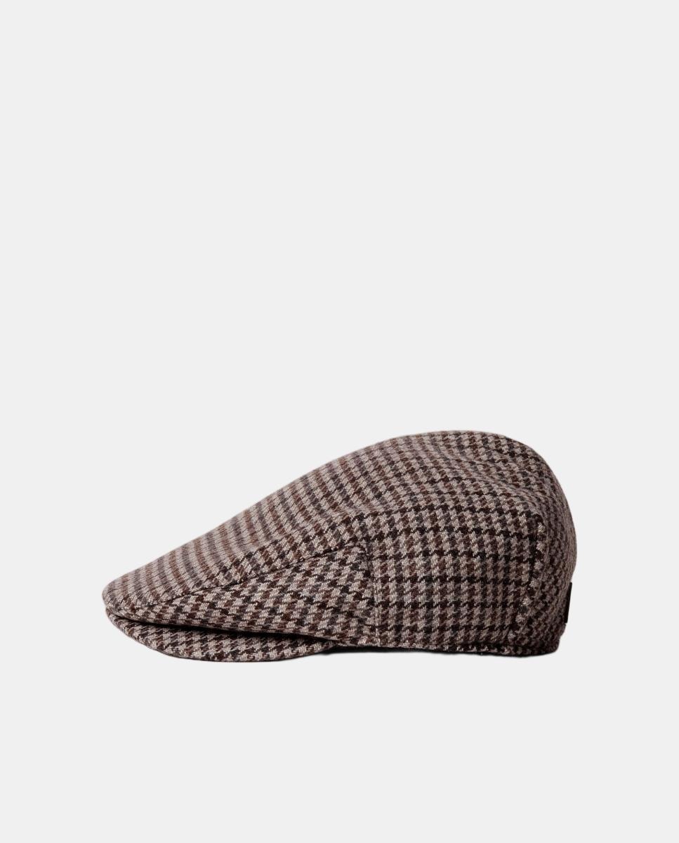 Boné de Estilo Britânico Tradicional com Estampado Pied-de-Poule. Bege-3