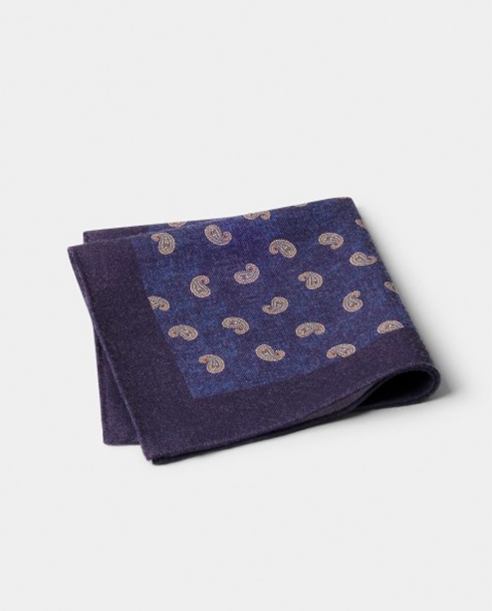 Lenço de Lã com Padrão Paisley Azul-2